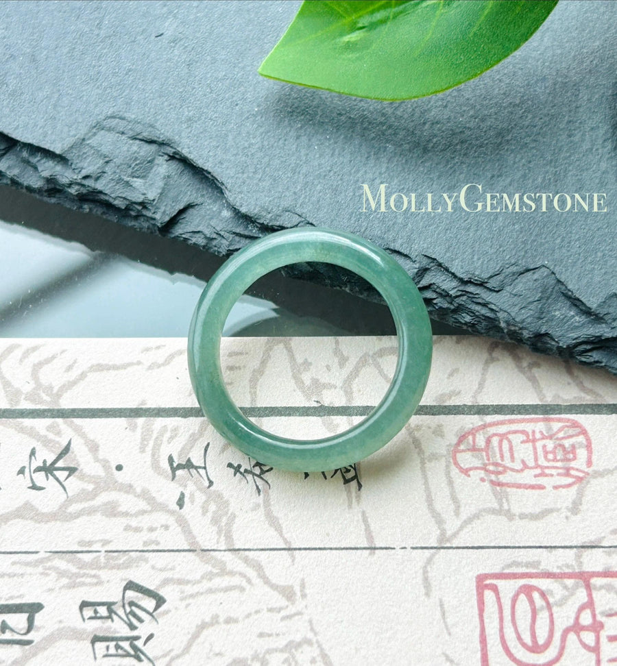 Natural Jadeite Ring Band | Guatemalan Type A Highly Translucent Icy Dark Green Jade | US Size 8 | 18.2mm| Mother’s Day Gift