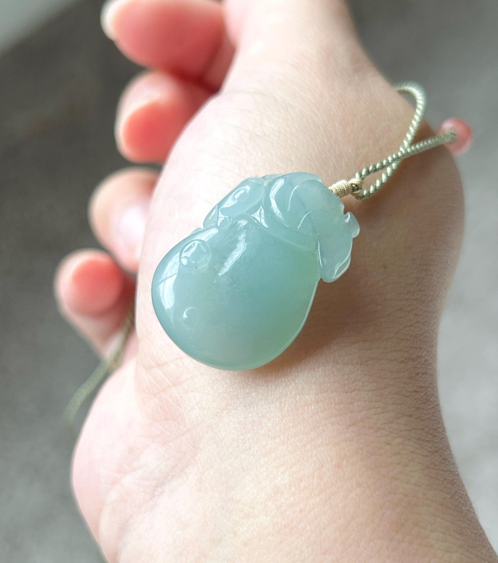 Certified Natural Jadeite Fortune Pouch Pendant Handwoven Necklace Burmese Type A Highly Translucent Icy Blue Jade 30 x 20 x 8mm