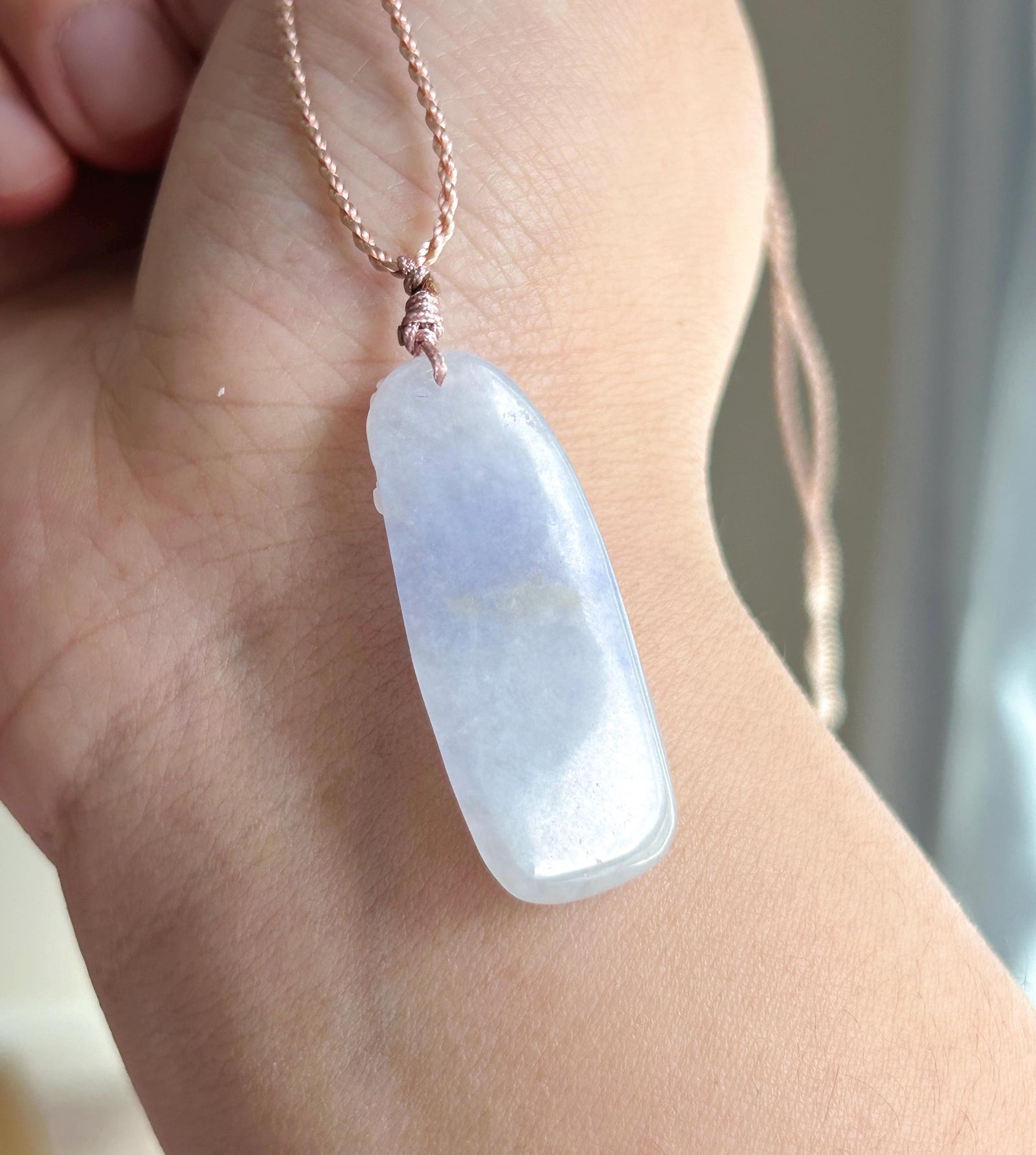 Certified Natural Jadeite Deer & Flowers Pendant Handwoven Necklace Burmese Type A Translucent Icy Lavender Jade 38 x 15.7 x 7mm