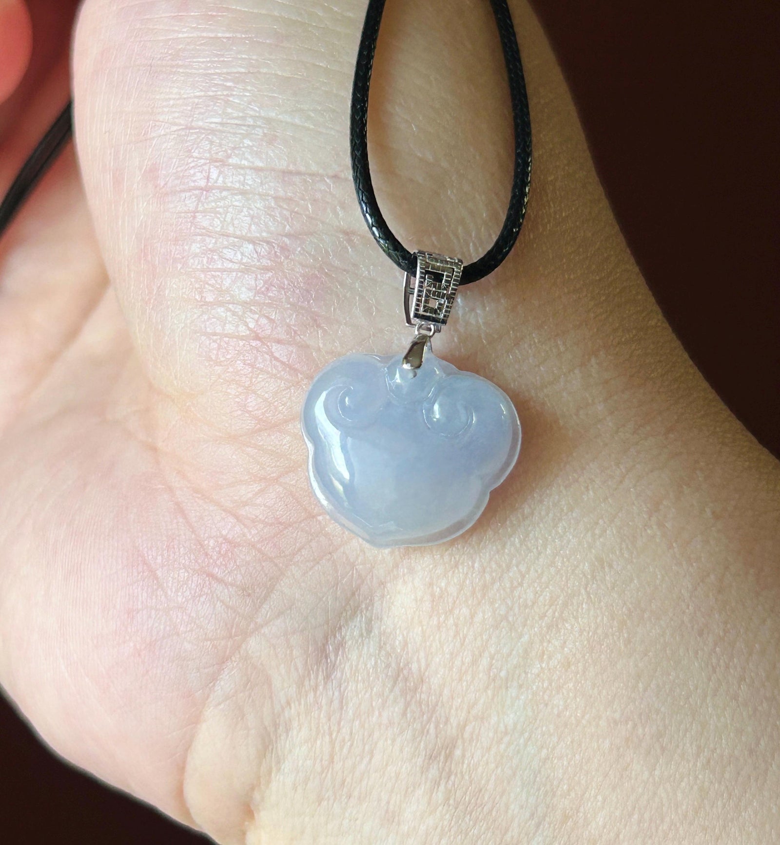 Certified Natural Jadeite RuYi Lock Pendant Minimalist Jewelry Burmese Type A Highly Translucent Icy Lavender Jade 18k Solid Gold Bail
