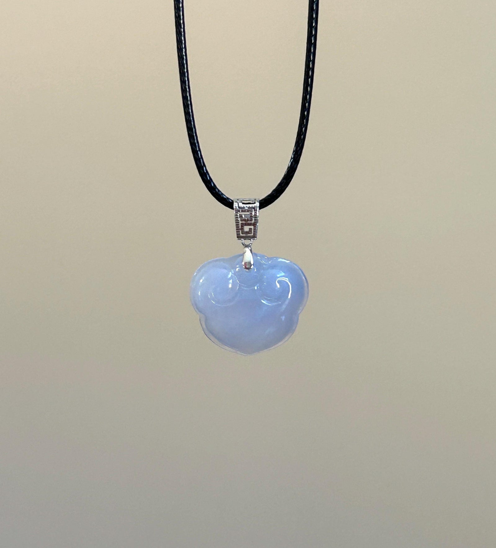 Certified Natural Jadeite RuYi Lock Pendant Minimalist Jewelry Burmese Type A Highly Translucent Icy Lavender Jade 18k Solid Gold Bail