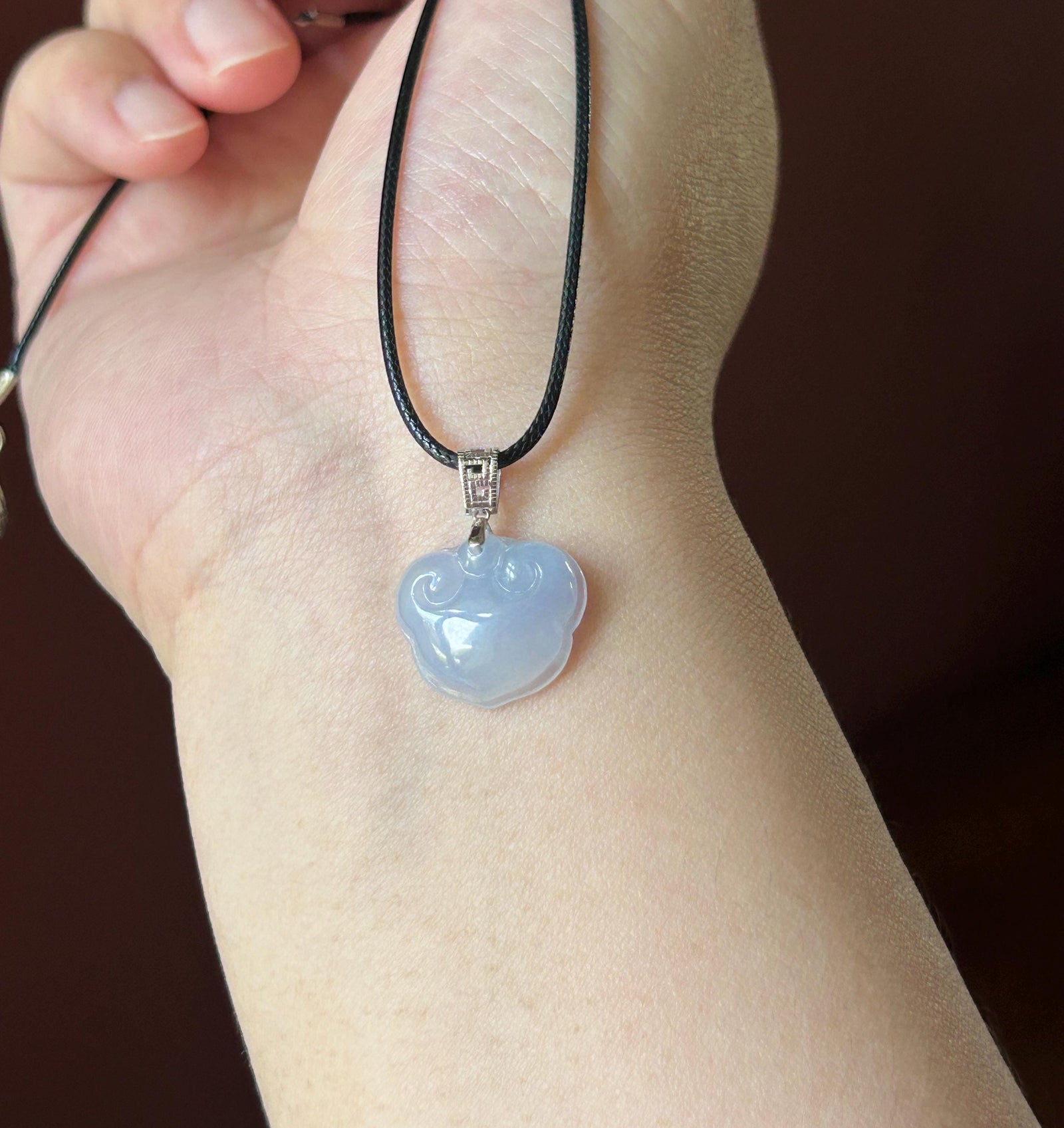 Certified Natural Jadeite RuYi Lock Pendant Minimalist Jewelry Burmese Type A Highly Translucent Icy Lavender Jade 18k Solid Gold Bail