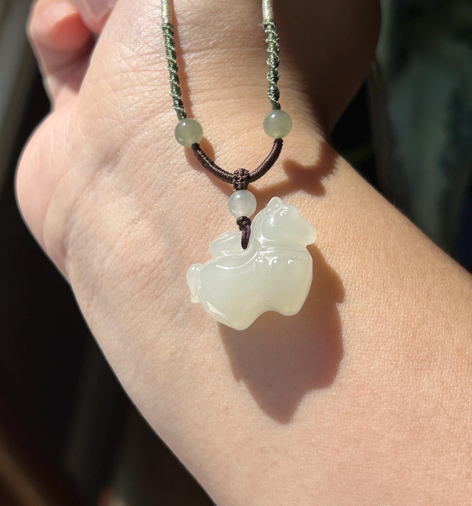 Natural Nephrite Jade Cute Horse with Ingot Pendant Handwoven Necklace| Protection Amulet | Year of Horse Gift