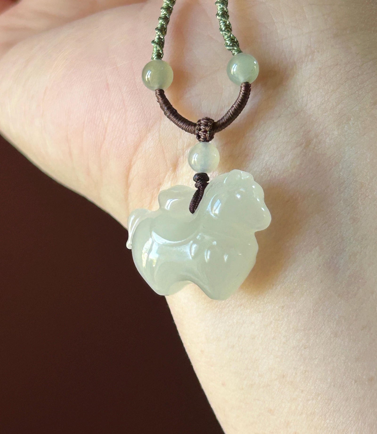 Natural Nephrite Jade Cute Horse with Ingot Pendant Handwoven Necklace| Protection Amulet | Year of Horse Gift