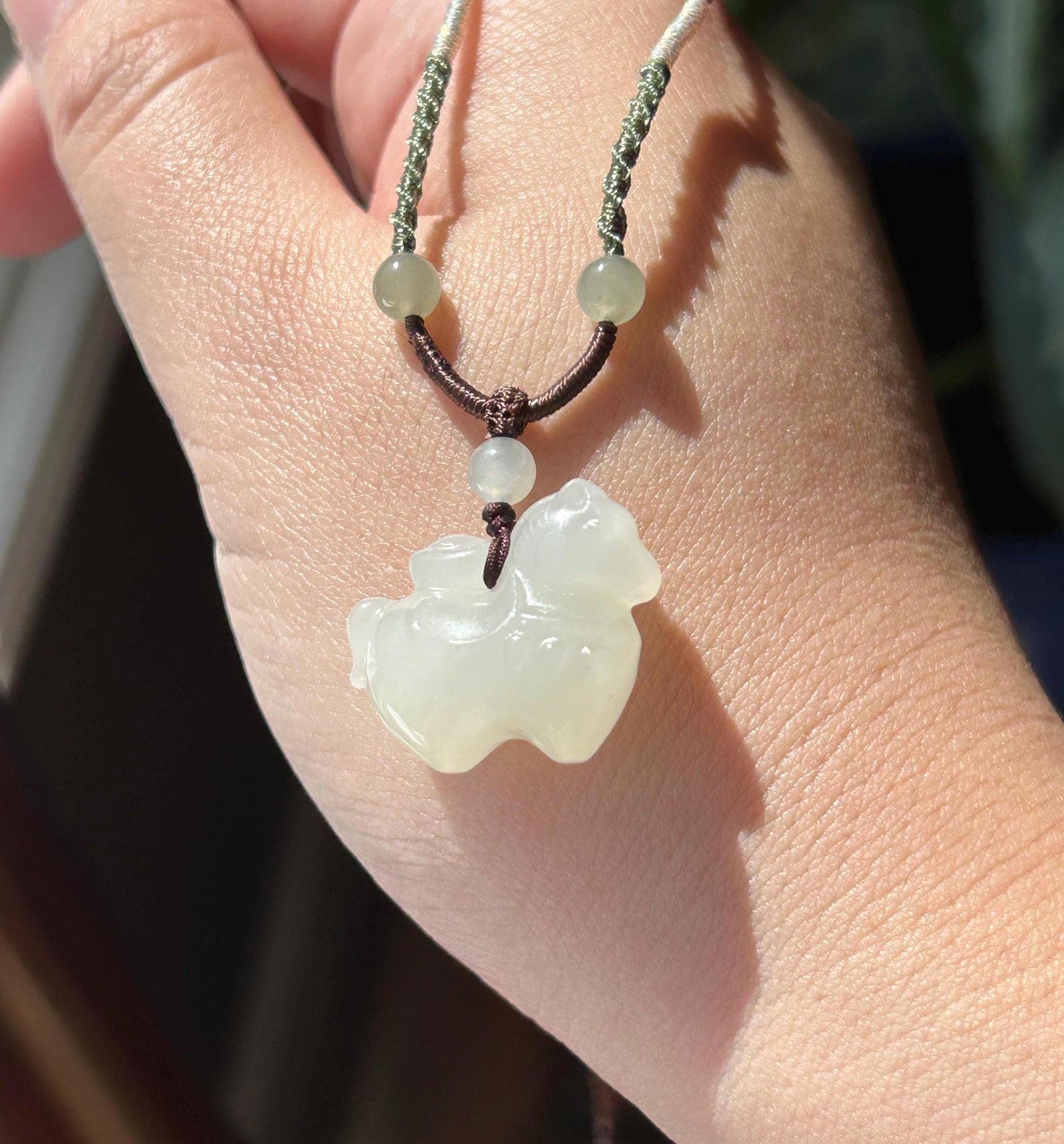 Natural Nephrite Jade Cute Horse with Ingot Pendant Handwoven Necklace| Protection Amulet | Year of Horse Gift
