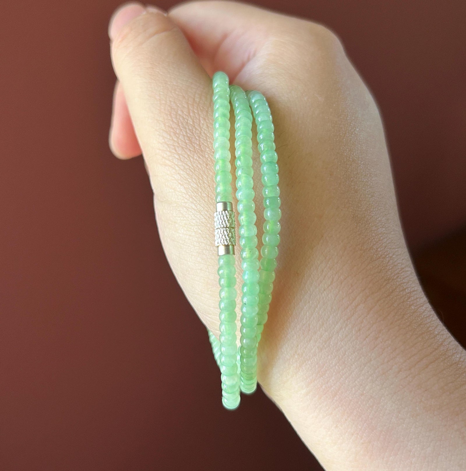 Natural Jade Beaded Necklace/Stacked Bracelet Jewelry Mother’s Day Gift Burmese Type A Icy Translucent Apple Green Jadeite 3.7mm