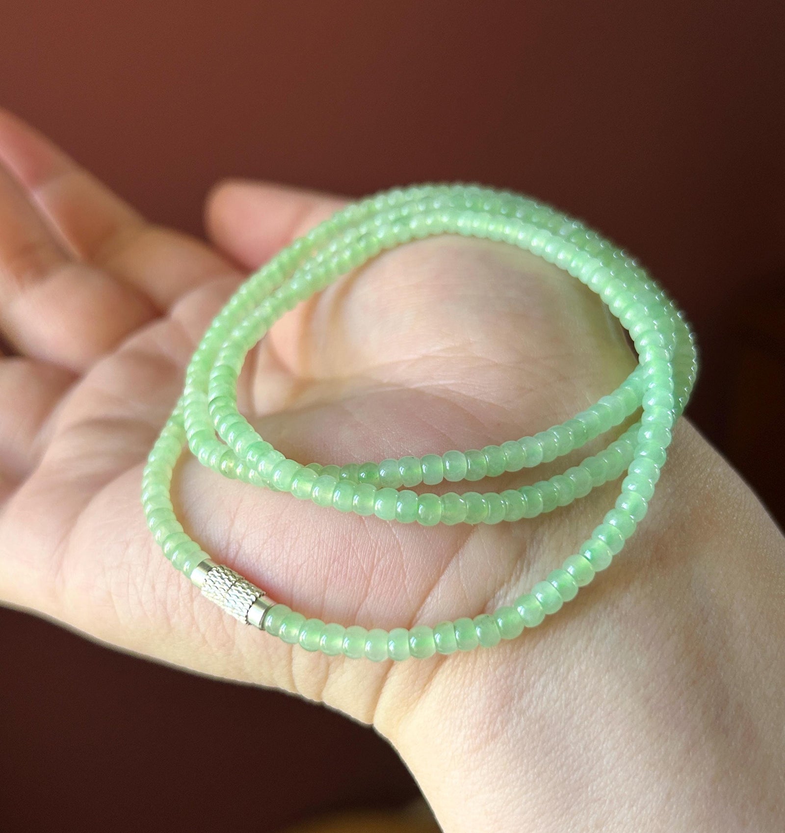 Natural Jade Beaded Necklace/Stacked Bracelet Jewelry Mother’s Day Gift Burmese Type A Icy Translucent Apple Green Jadeite 3.7mm