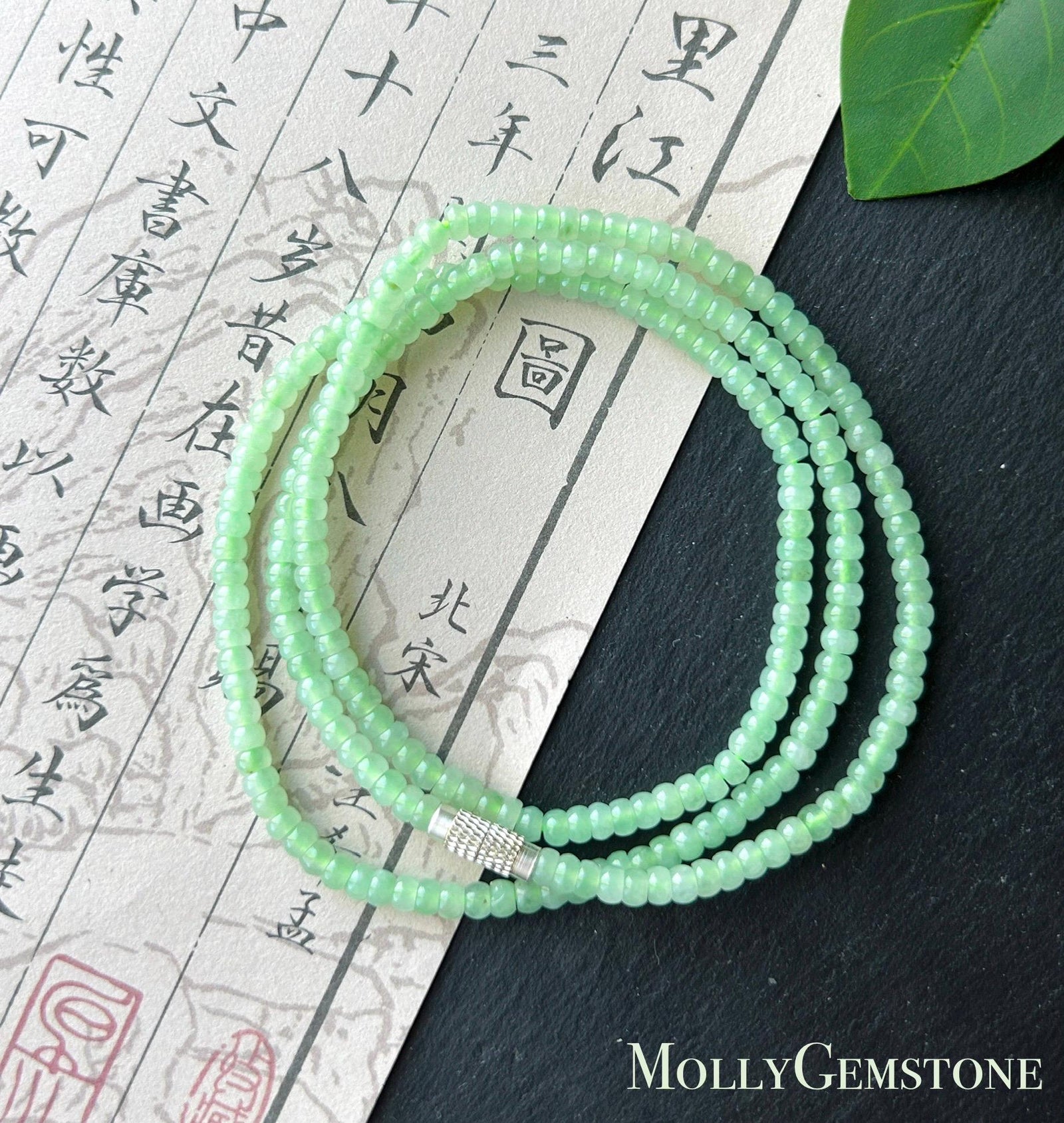 Natural Jade Beaded Necklace/Stacked Bracelet Jewelry Mother’s Day Gift Burmese Type A Icy Translucent Apple Green Jadeite 3.7mm