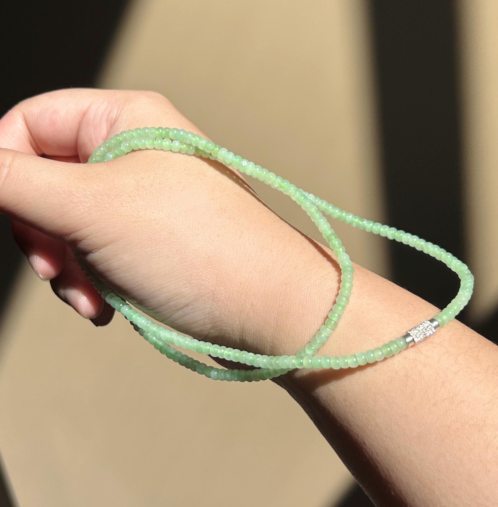 Natural Jade Beaded Necklace/Stacked Bracelet Jewelry Mother’s Day Gift Burmese Type A Icy Translucent Apple Green Jadeite 3.7mm
