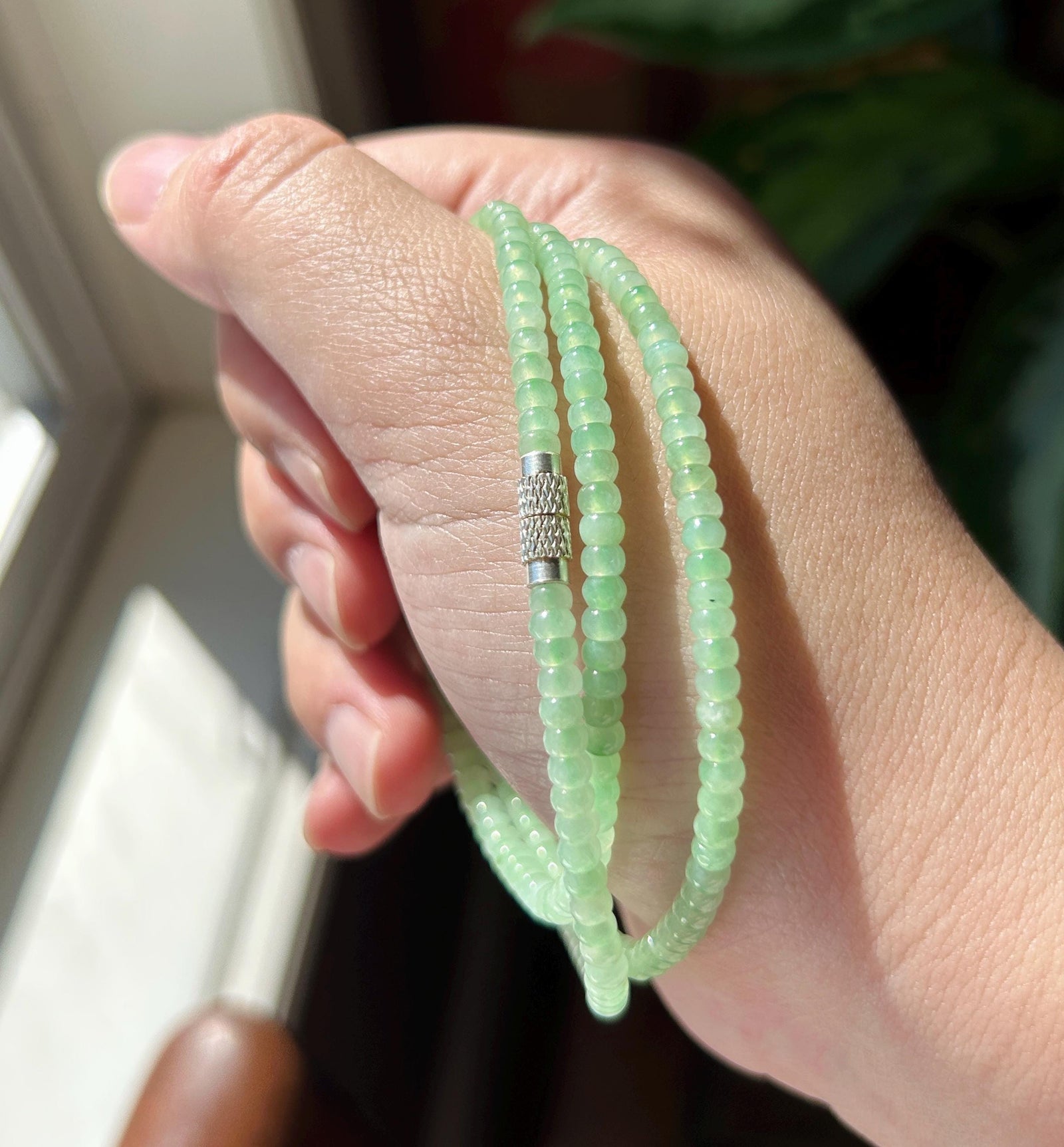 Natural Jade Beaded Necklace/Stacked Bracelet Jewelry Mother’s Day Gift Burmese Type A Icy Translucent Apple Green Jadeite 3.7mm