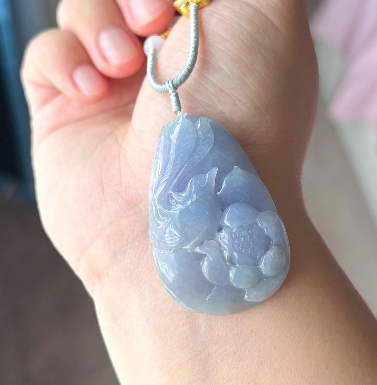 Certified Natural Jadeite Phoenix Pendant Handwoven Necklace Burmese Type A Translucent Icy Vivid Lavender Jade 46 x 30 x 8.6mm