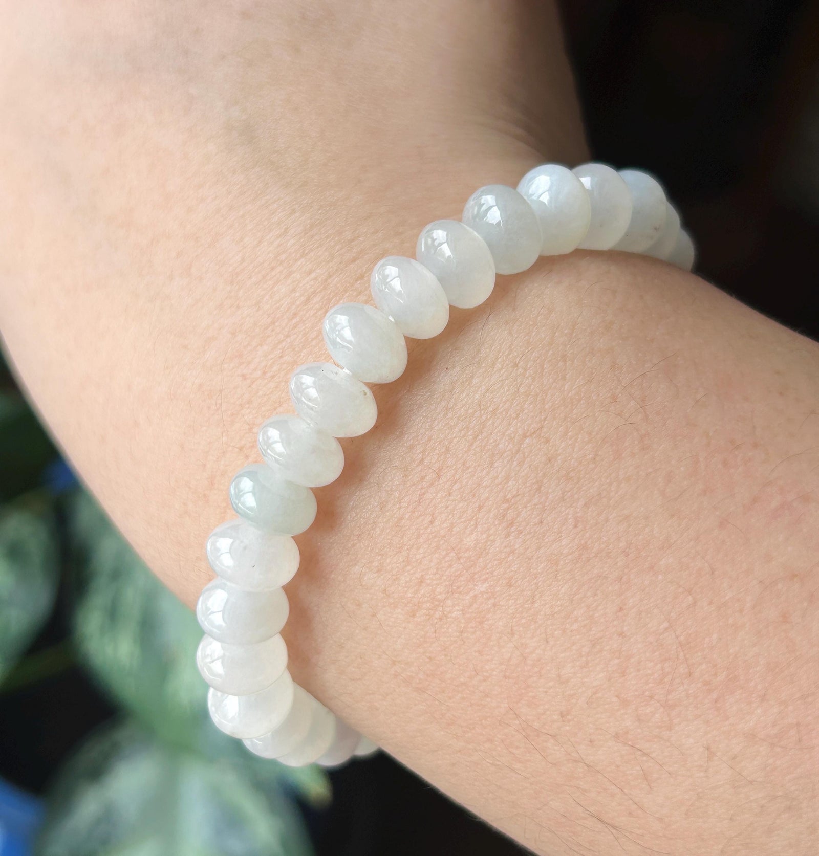 Natural Jadeite Beaded Bracelet – Burmese Type A Highly Translucent Icy White & Green Jade, 9mm