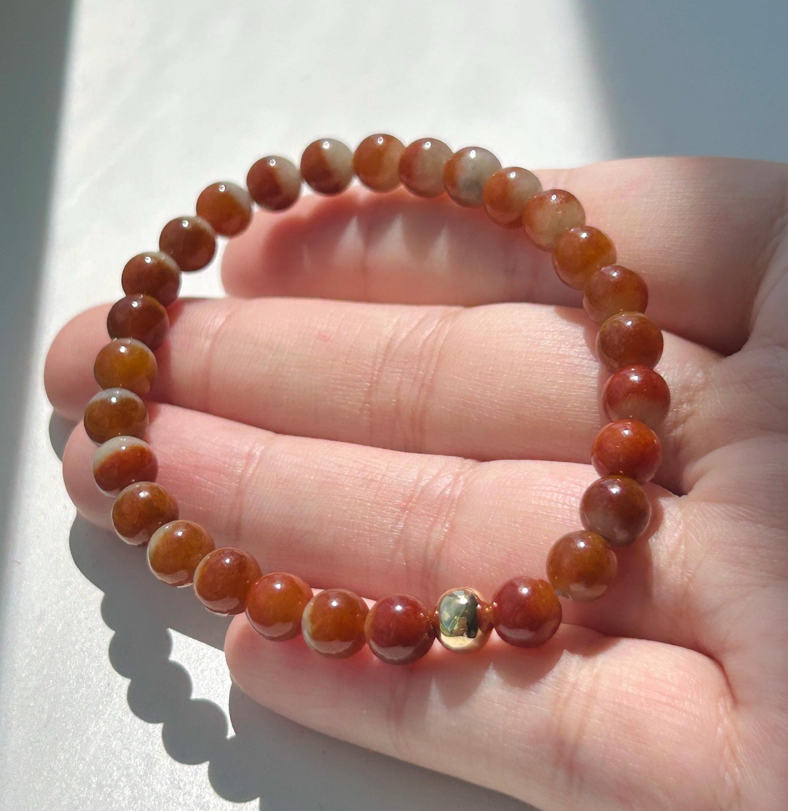 Certified Natural Jadeite Beaded Bracelet – Burmese Type A Unheated Rare Icy Two-Tone-Red Jade, 6.7mm, Minimalist Jewelry