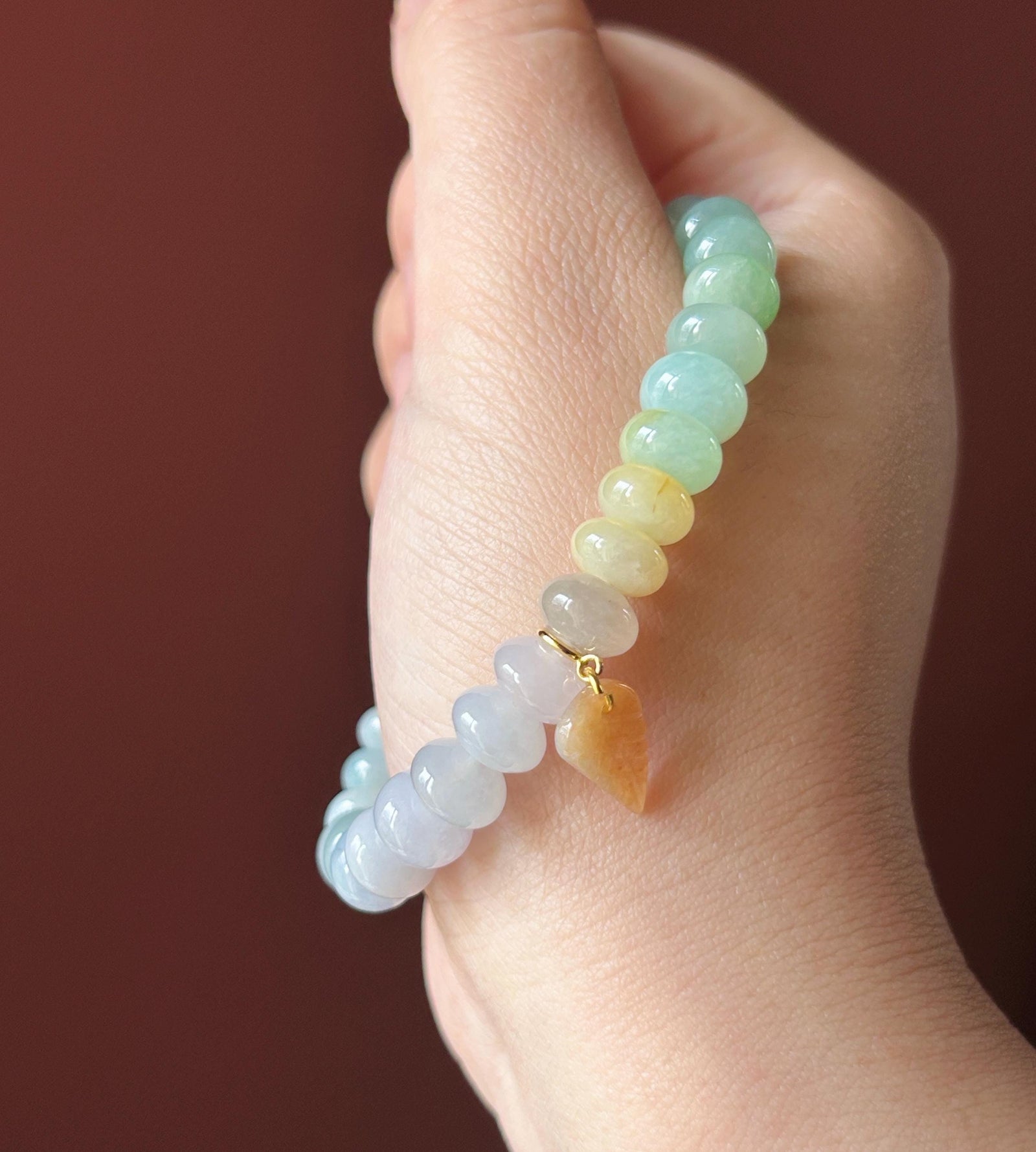 Natural Jadeite Beaded Gradient Bracelet – Burmese Type A Highly Translucent Icy Rainbow Multicolor Jade, 9.2mm