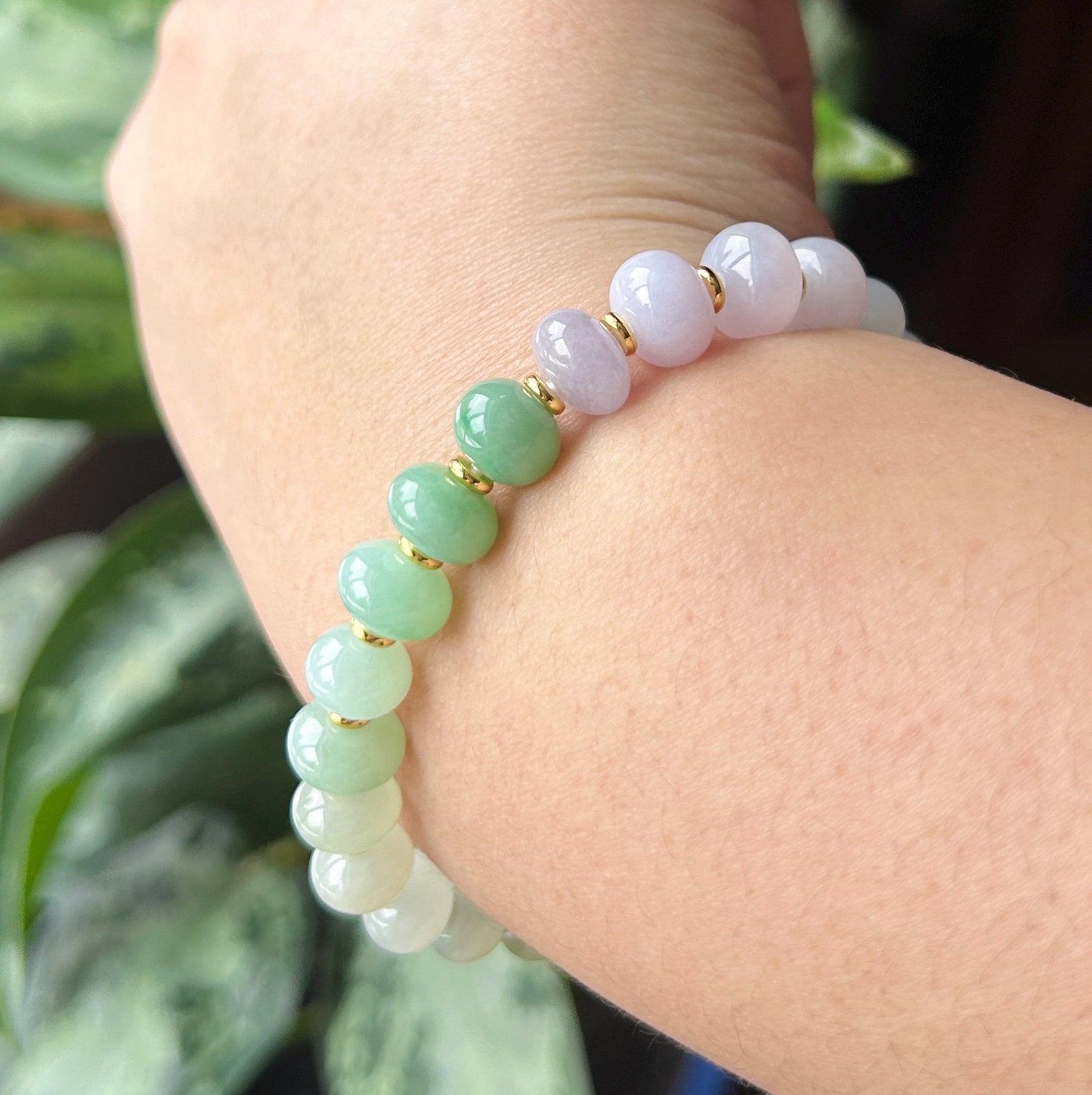 Natural Jadeite Beaded Gradient Bracelet – Burmese Type A Highly Translucent Icy Vibrant Rainbow Multicolor Jade, 9+mm