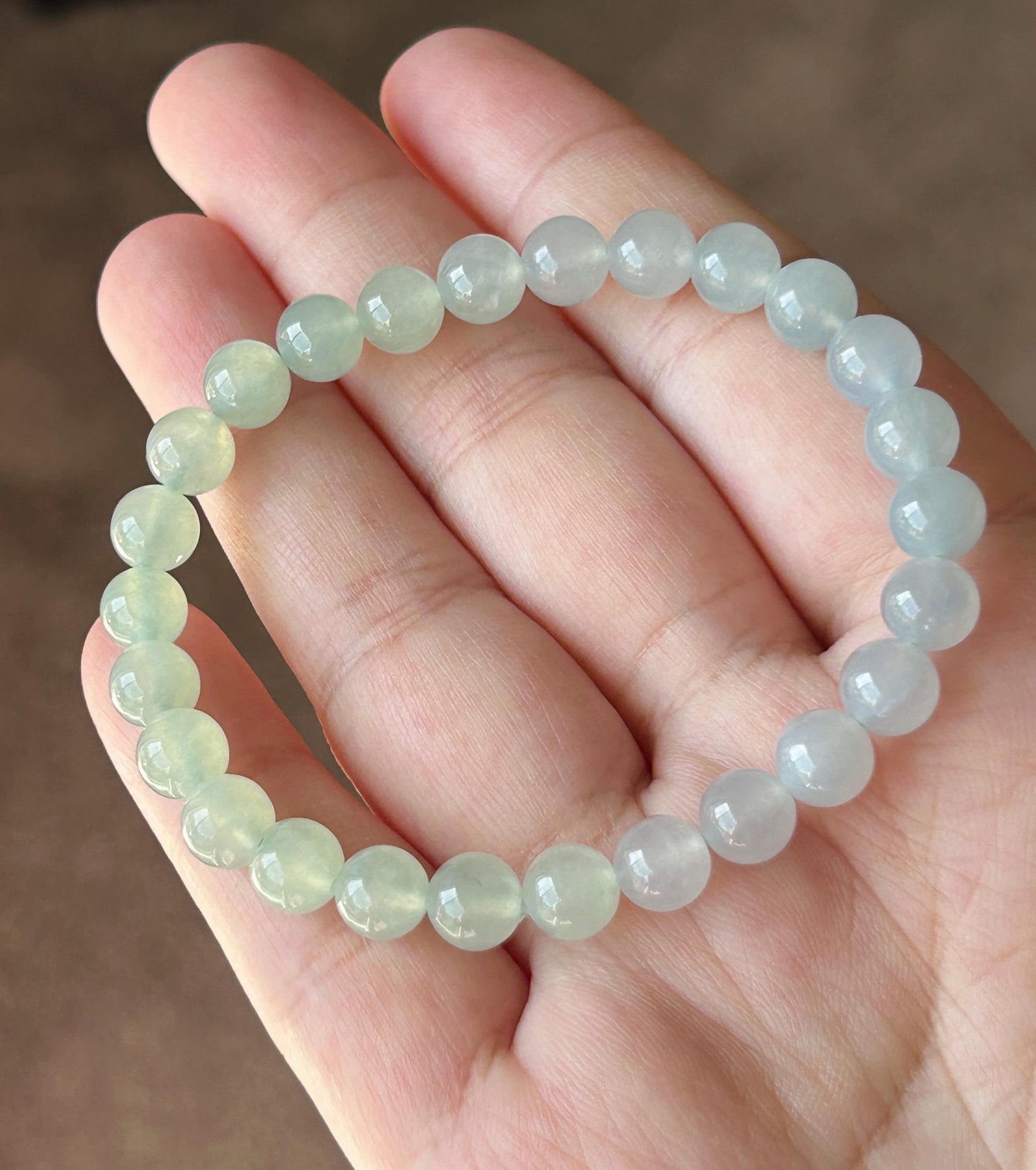 Natural Jadeite Bracelet, Burmese Type A Highly Translucent Icy Pastel Gradient Multicolor - Green, Blue Lavender Jade Beads, 7mm
