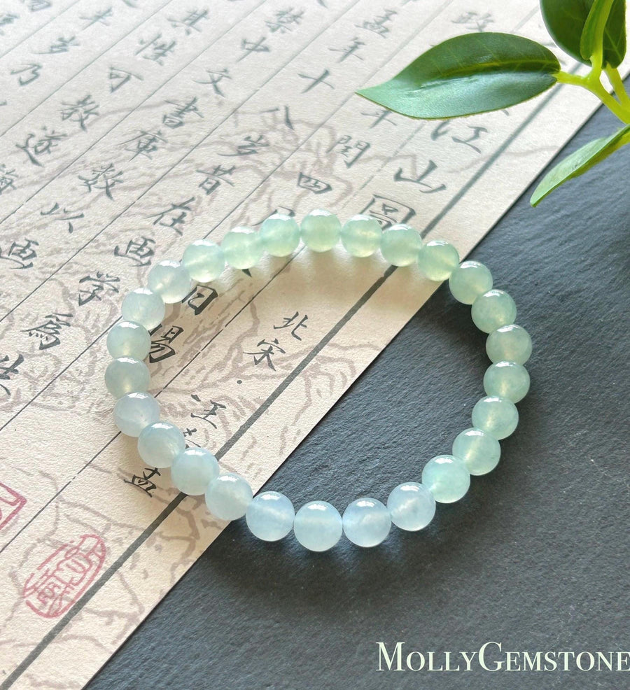 Natural Jadeite Bracelet, Burmese Type A Highly Translucent Icy Pastel Gradient Multicolor - Green, Blue Lavender Jade Beads, 7mm