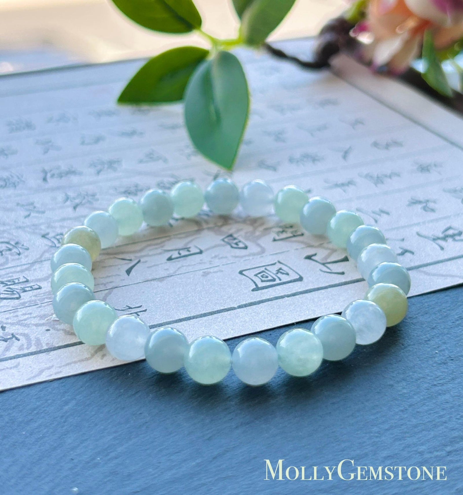 Natural Jadeite Bracelet, Burmese Type A Highly Translucent Icy Macaron Multicolor - Green, Blue, Lavender, Yellow Jade Beads, 7mm