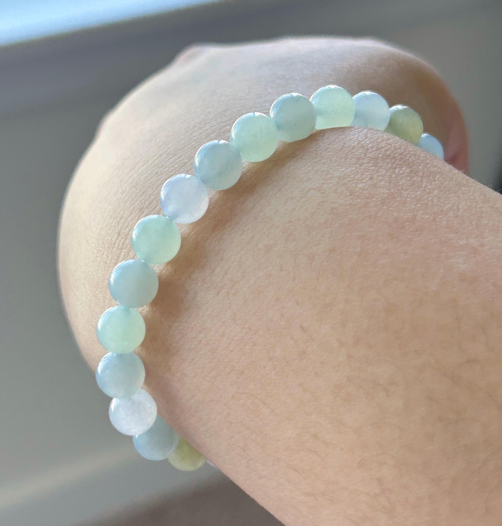 Natural Jadeite Bracelet, Burmese Type A Highly Translucent Icy Macaron Multicolor - Green, Blue, Lavender, Yellow Jade Beads, 7mm