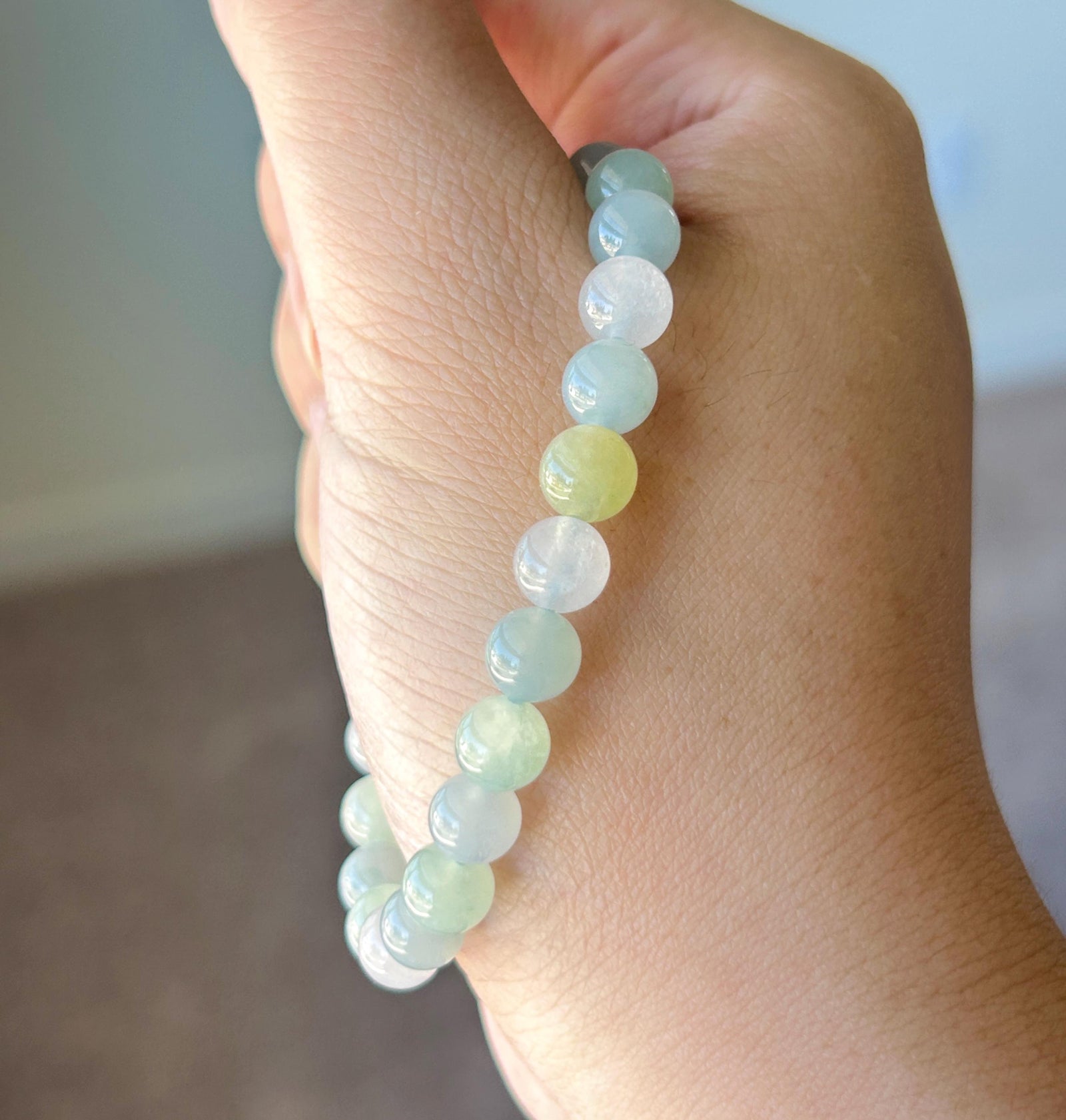 Natural Jadeite Bracelet, Burmese Type A Highly Translucent Icy Macaron Multicolor - Green, Blue, Lavender, Yellow Jade Beads, 7mm