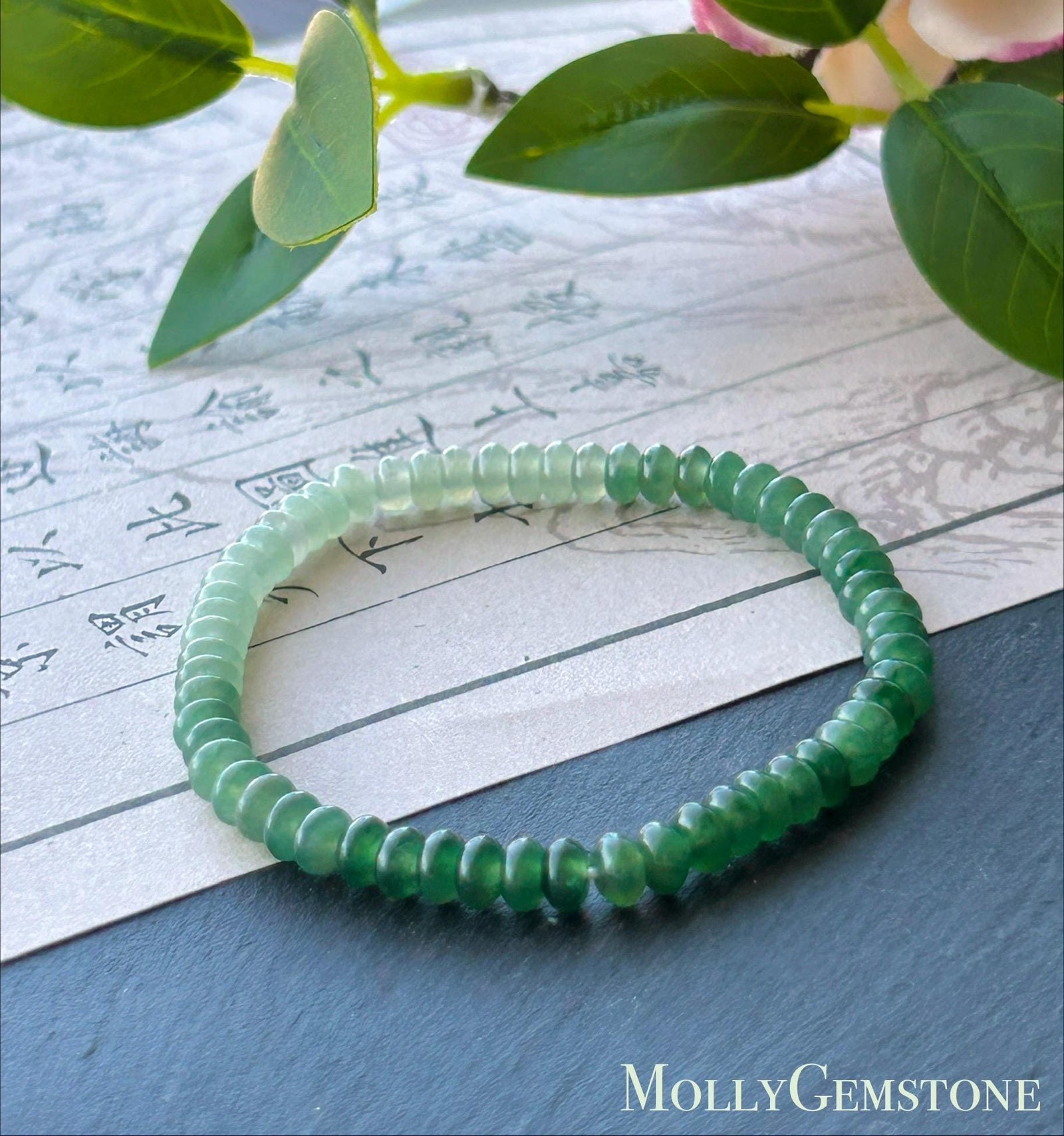 Certified Natural Jadeite Bracelet Burmese Type A Highly Translucent Icy Gradient Vivid Spicy Green Jade 5mm, Minimalist Jewelry