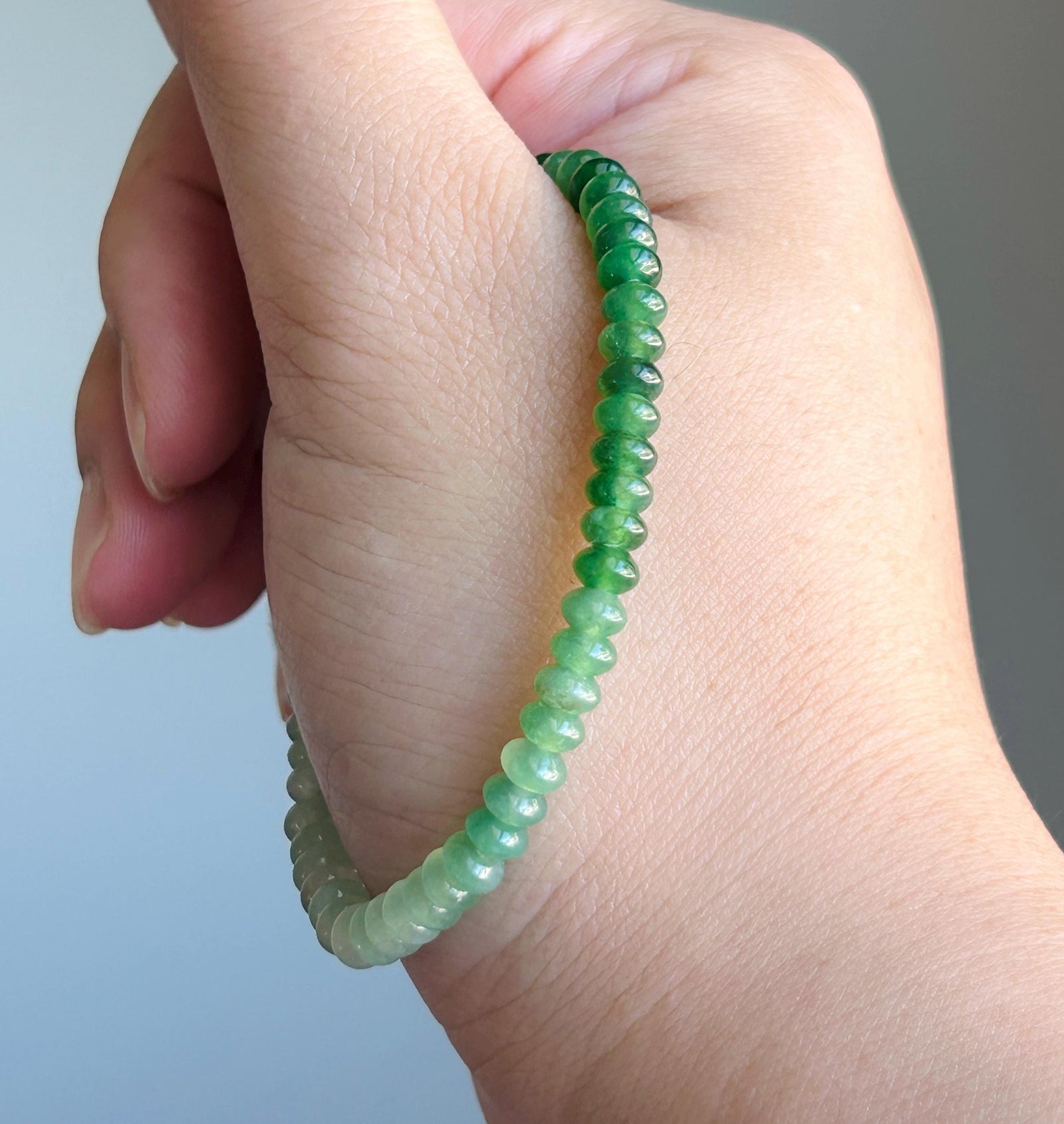 Certified Natural Jadeite Bracelet Burmese Type A Highly Translucent Icy Gradient Vivid Spicy Green Jade 5mm, Minimalist Jewelry