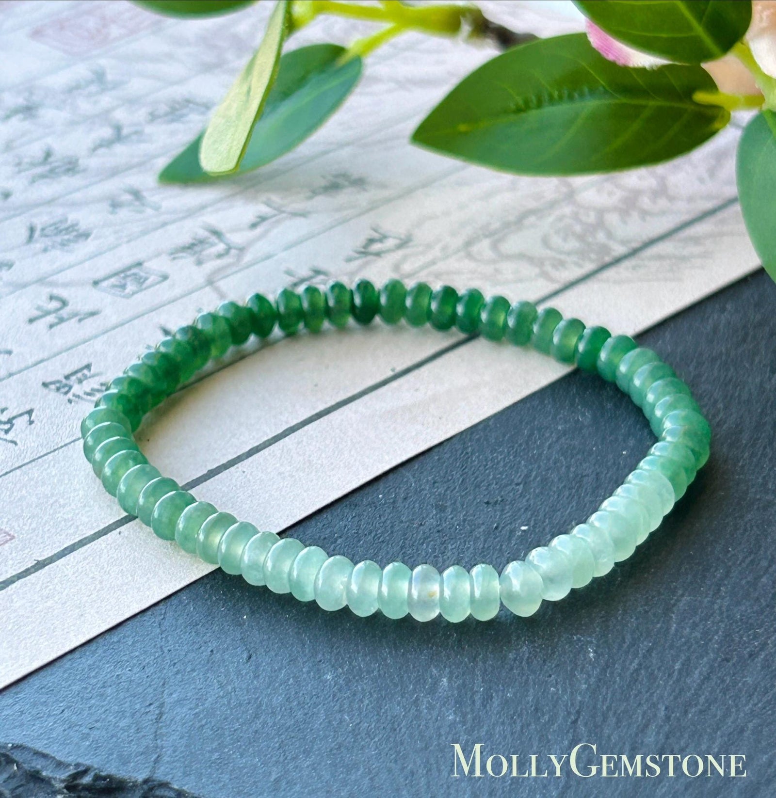 Certified Natural Jadeite Bracelet Burmese Type A Highly Translucent Icy Gradient Vivid Spicy Green Jade 5mm, Minimalist Jewelry