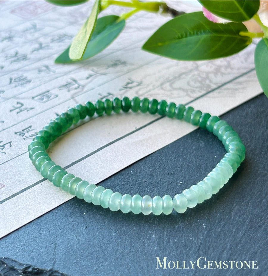 Certified Natural Jadeite Bracelet Burmese Type A Highly Translucent Icy Gradient Vivid Spicy Green Jade 5mm, Minimalist Jewelry