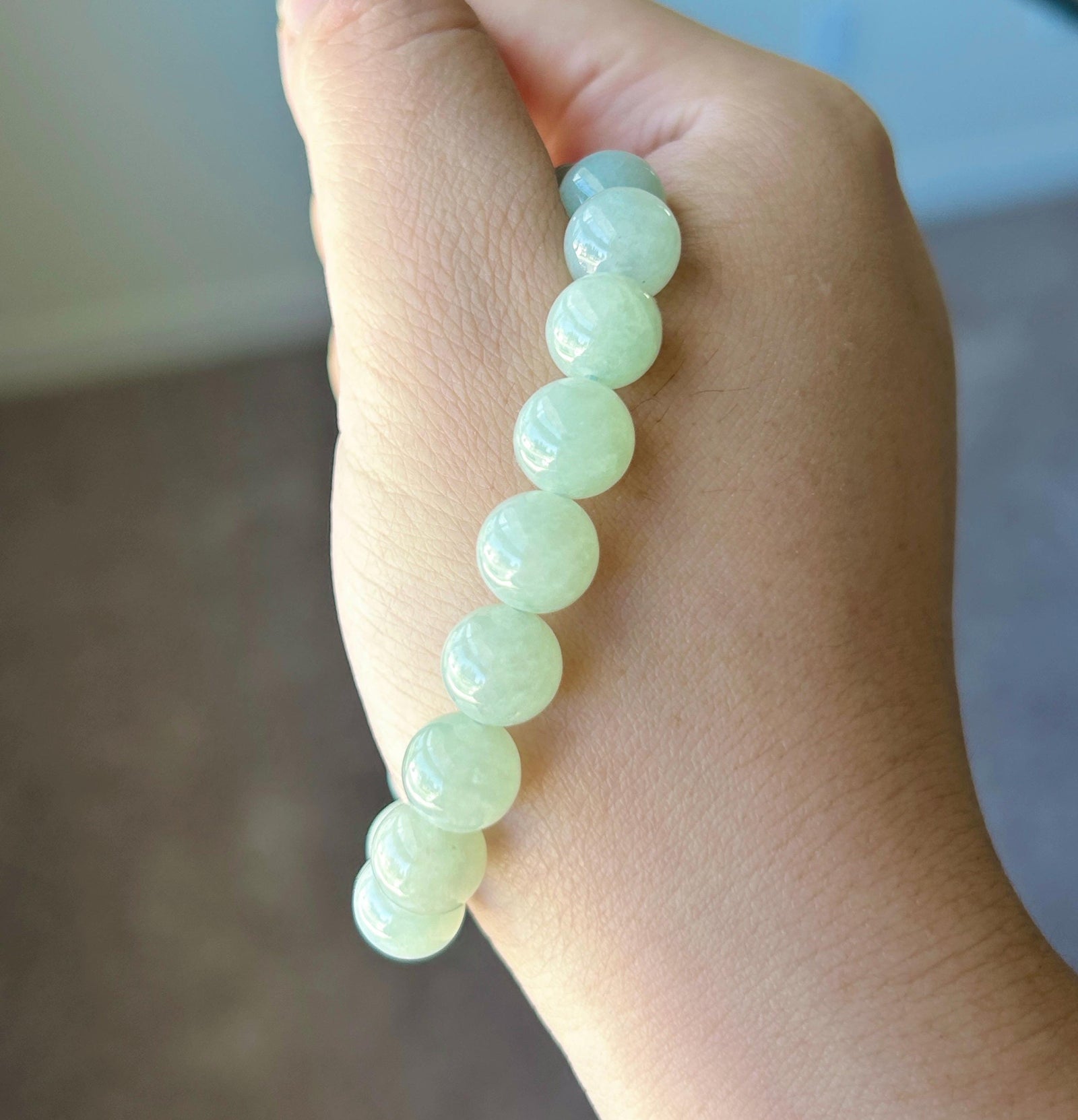 Natural Jadeite Bracelet, Burmese Type A Icy Gelatinous Pale Apple Green Jade Beads, 9.6mm, Minimalist Jewelry