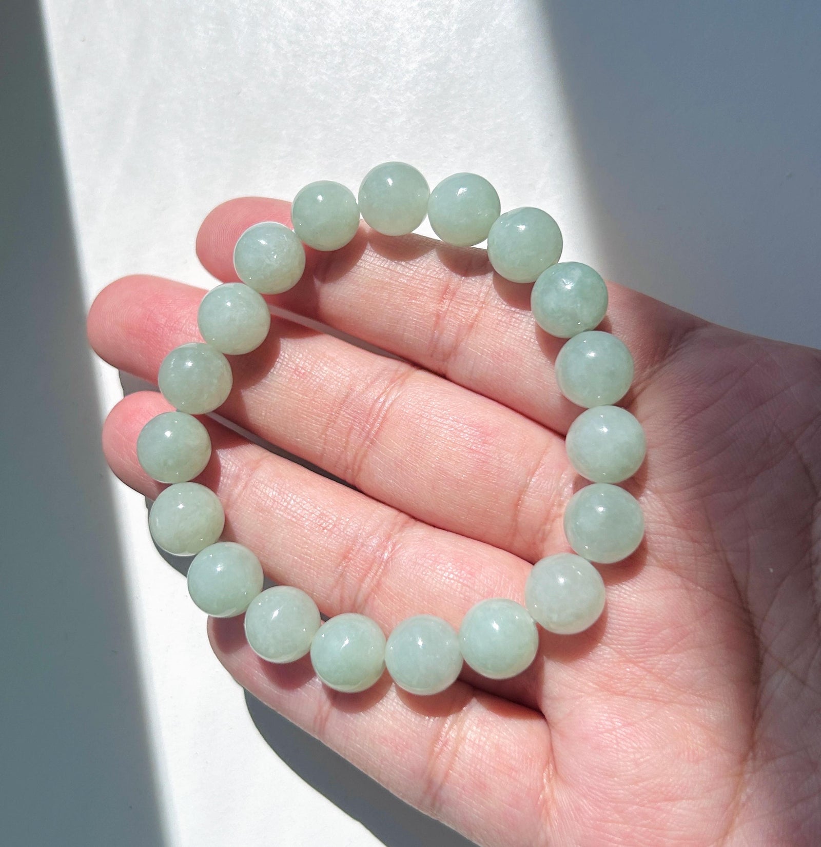 Natural Jadeite Bracelet, Burmese Type A Icy Gelatinous Pale Apple Green Jade Beads, 9.6mm, Minimalist Jewelry