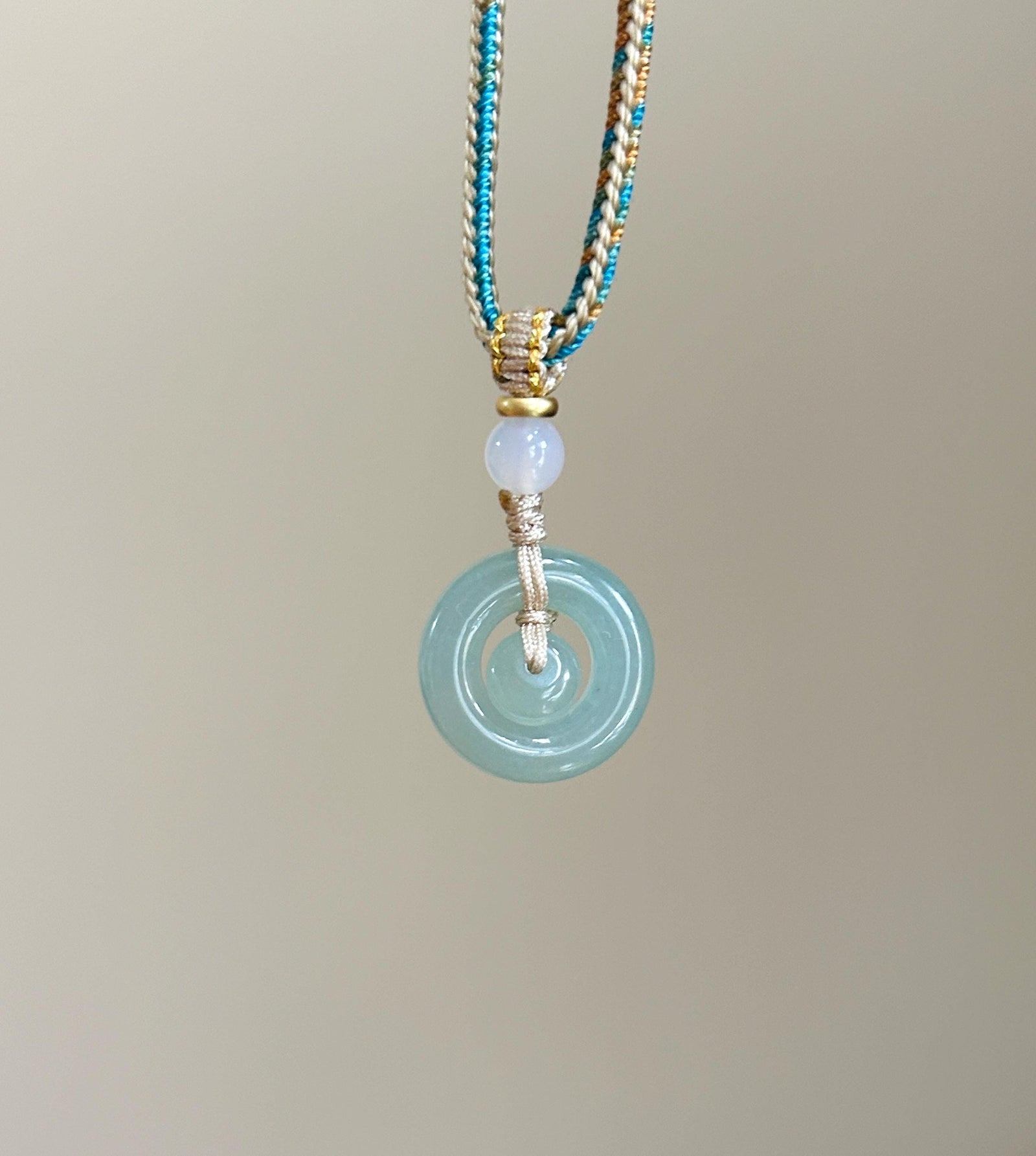 Natural Jadeite Mother & Child Donut Pendant Handwoven Necklace Burmese Type A Icy Blue/Yellow Jade| Mother’s Day Gift