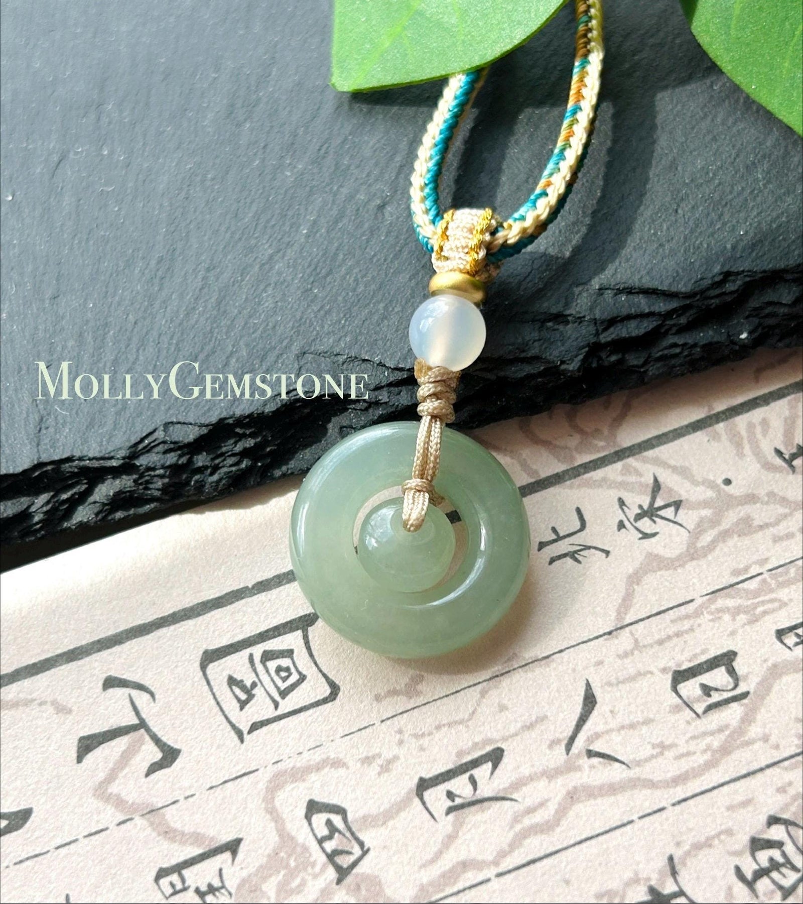 Natural Jadeite Mother & Child Donut Pendant Handwoven Necklace Burmese Type A Icy Blue/Yellow Jade| Mother’s Day Gift
