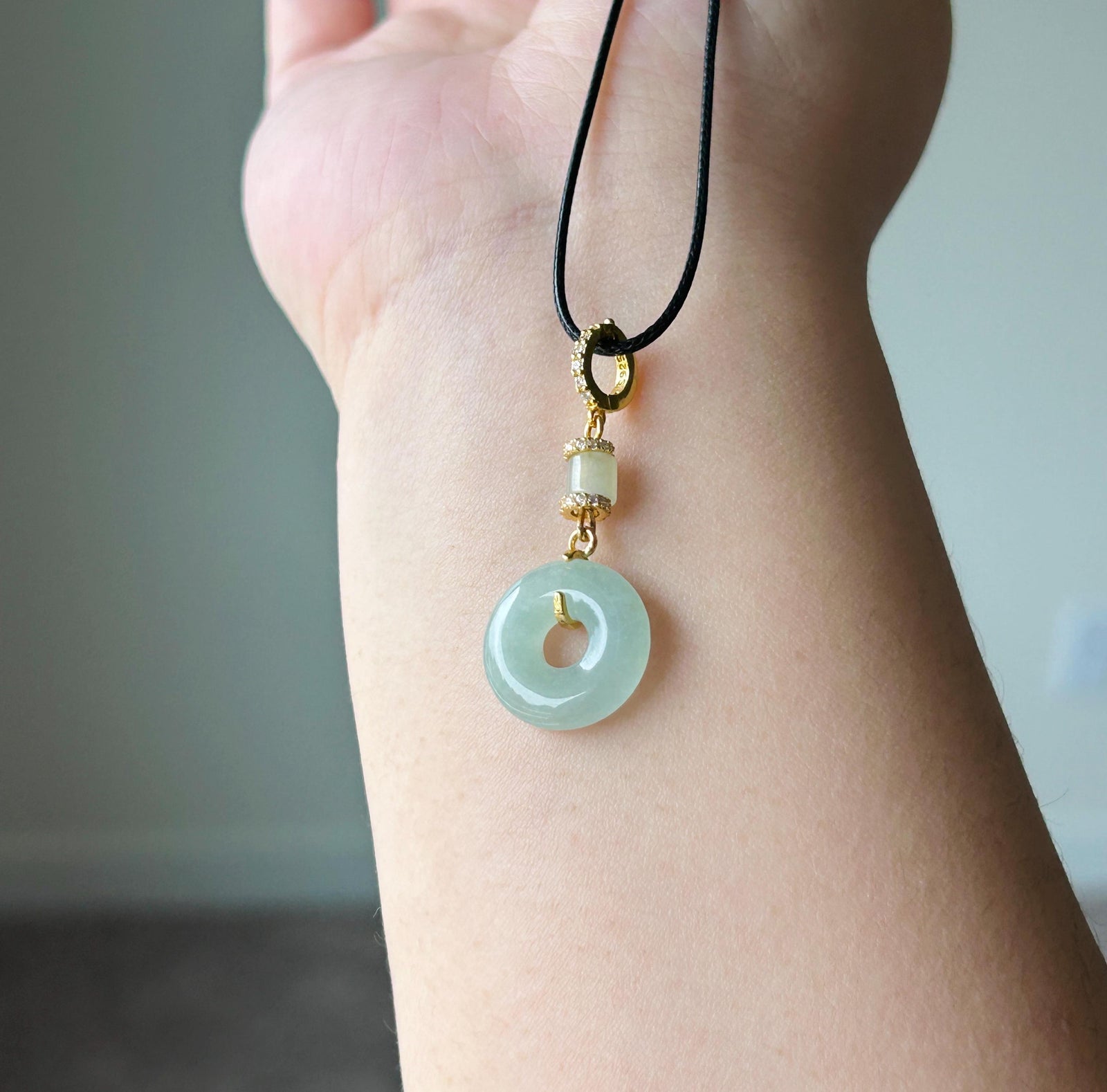 Natural Jadeite Donut Pendant - Burmese Type A Untreated Icy Translucent Blue Green Jade, Sterling Silver