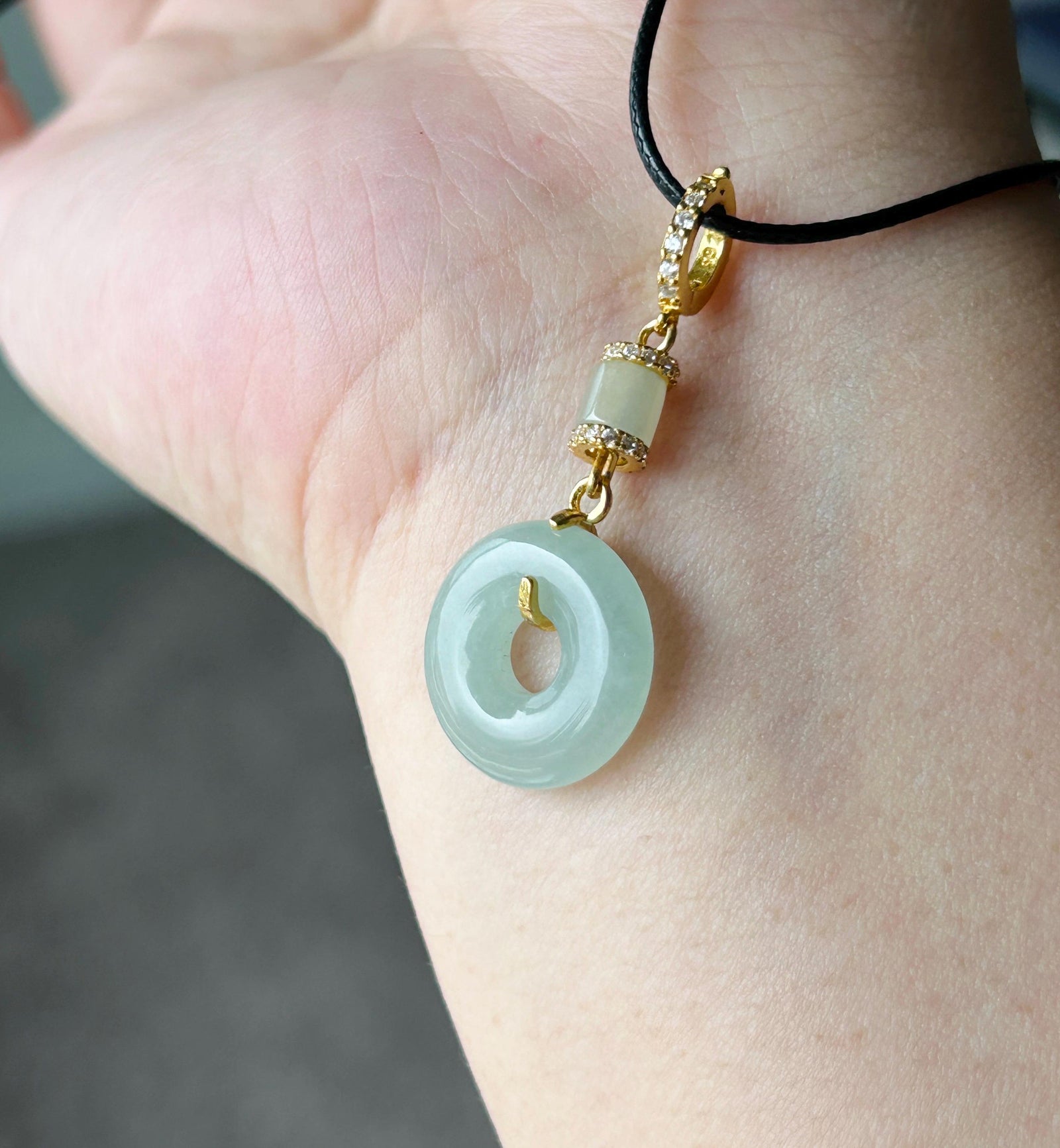 Natural Jadeite Donut Pendant - Burmese Type A Untreated Icy Translucent Blue Green Jade, Sterling Silver