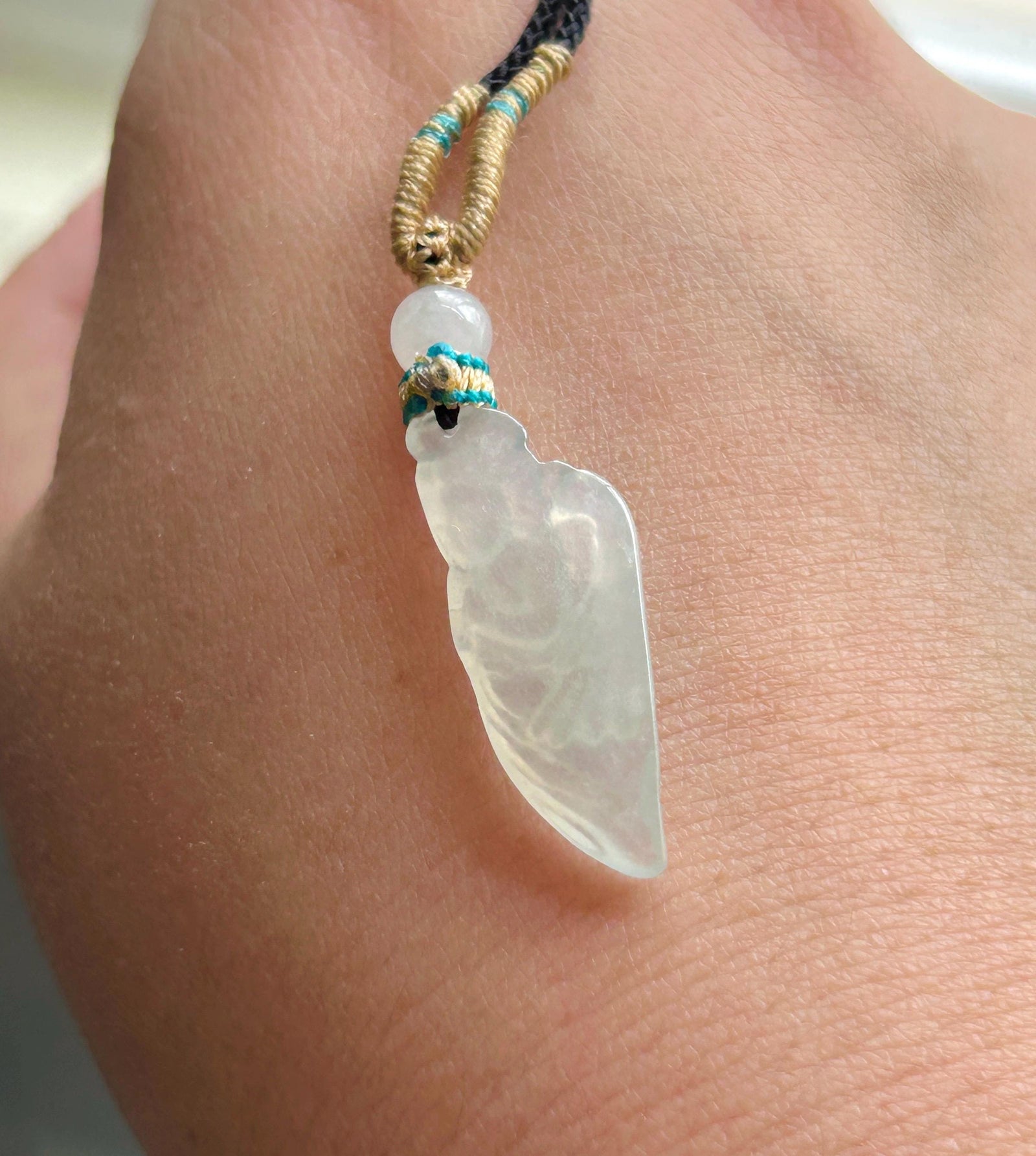 Jadeite Jade Pendant Handwoven Necklace Jewelry Gift Natural Burmese Untreated Type A Icy High Translucent White Dainty Jade Angel