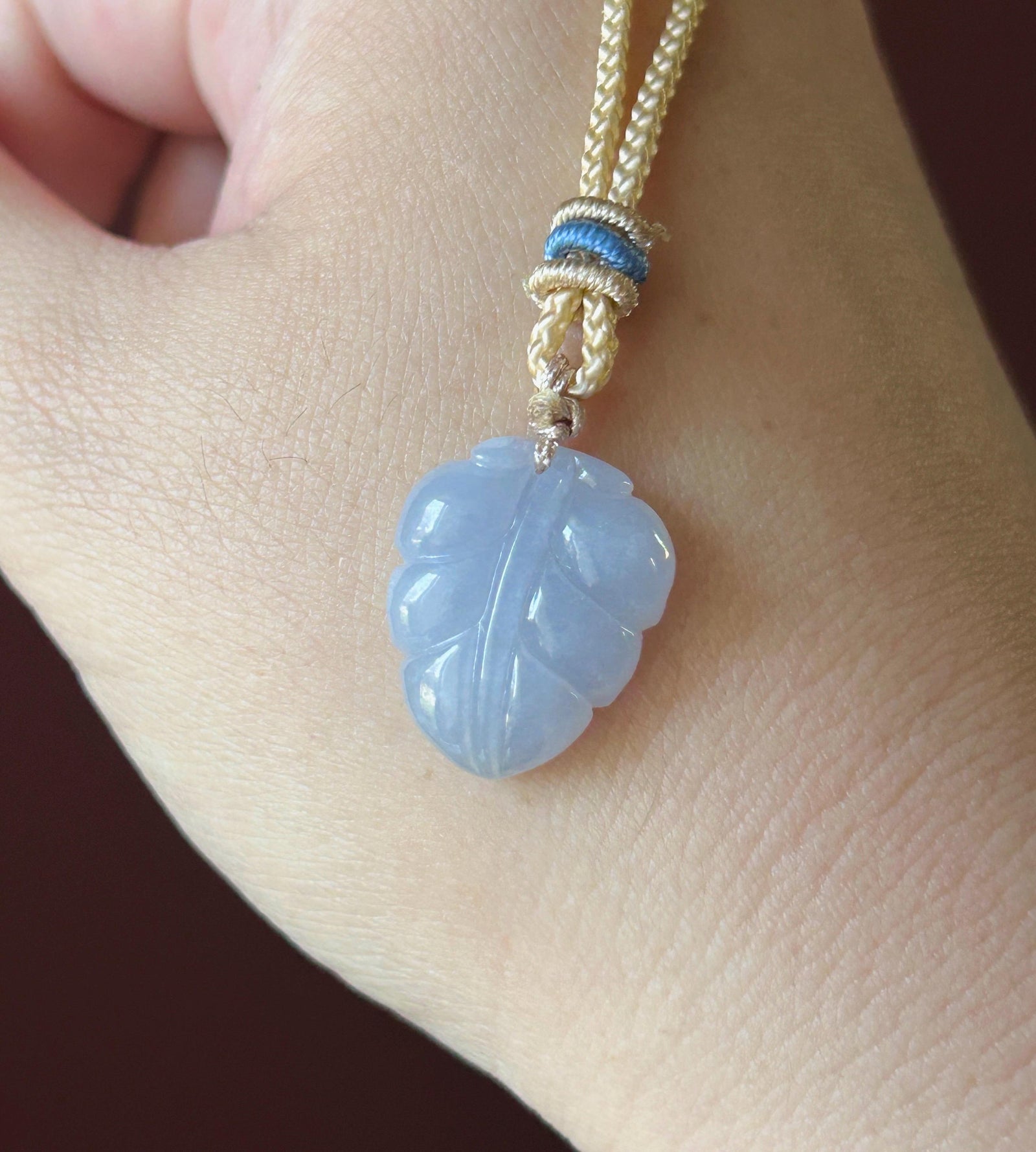 Certified Natural Jadeite Leaf Pendant Minimalist Jewelry Burmese Type A Highly Translucent Icy Lavender Purple Jade, Handwoven Cord