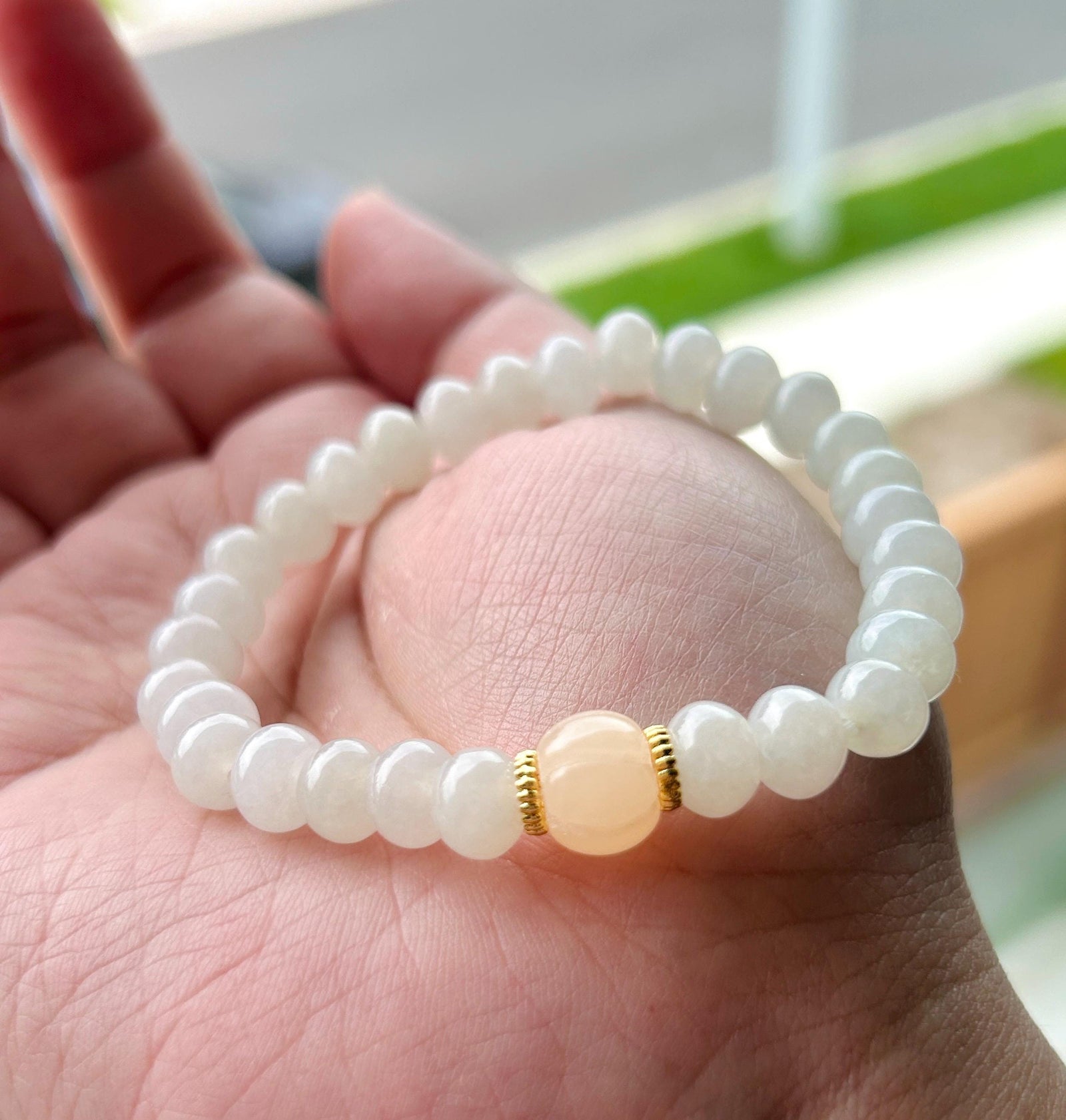 Certified Natural Jadeite Beaded Bracelet, Burmese Type A Translucent Icy Light Yellow Jade, Golden Silk Jade Focal Bead, 7.7mm