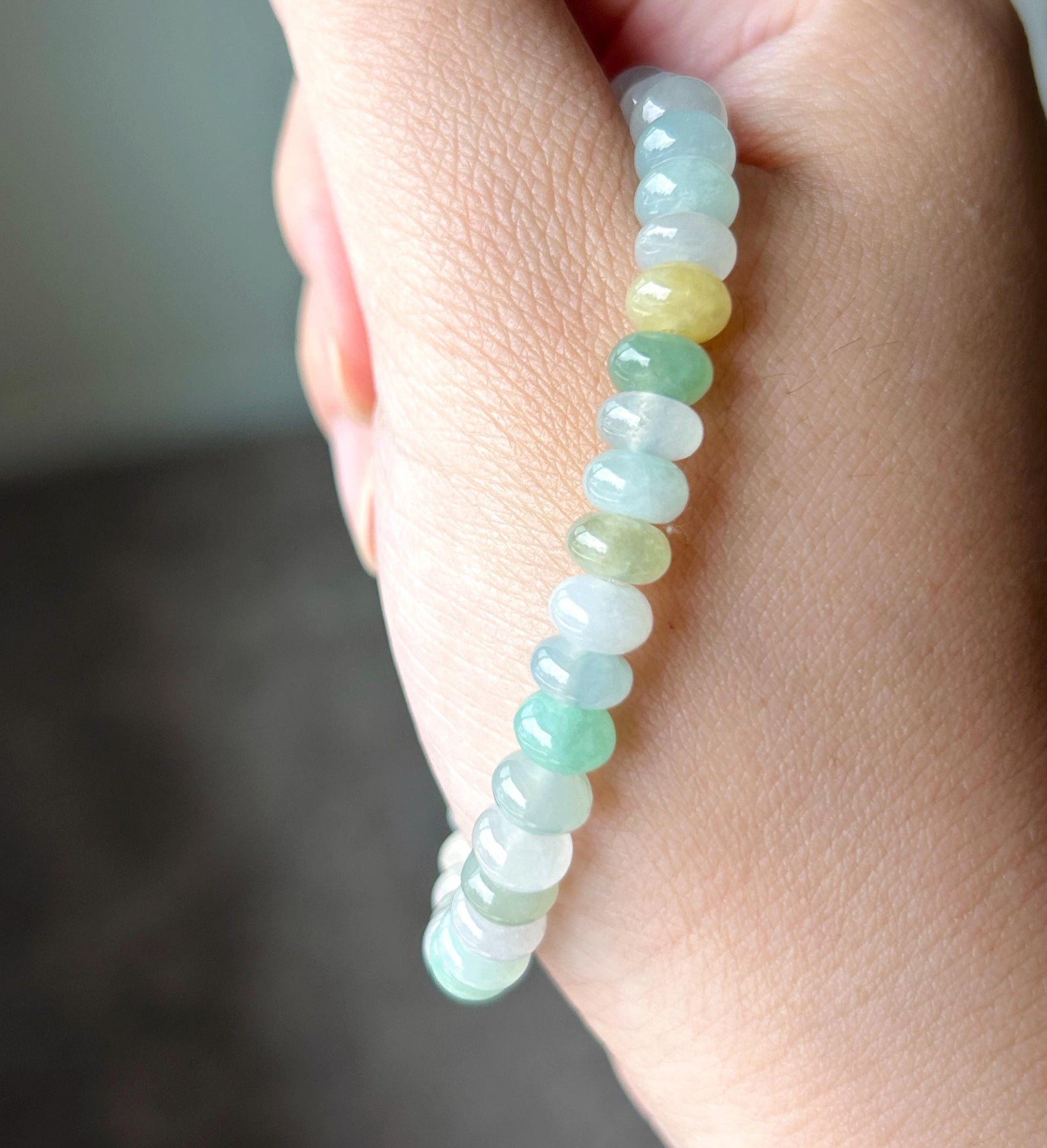 Natural Jadeite Beaded Bracelet, Burmese Type A Highly Translucent Icy Macaron Multicolor Jade, 7mm