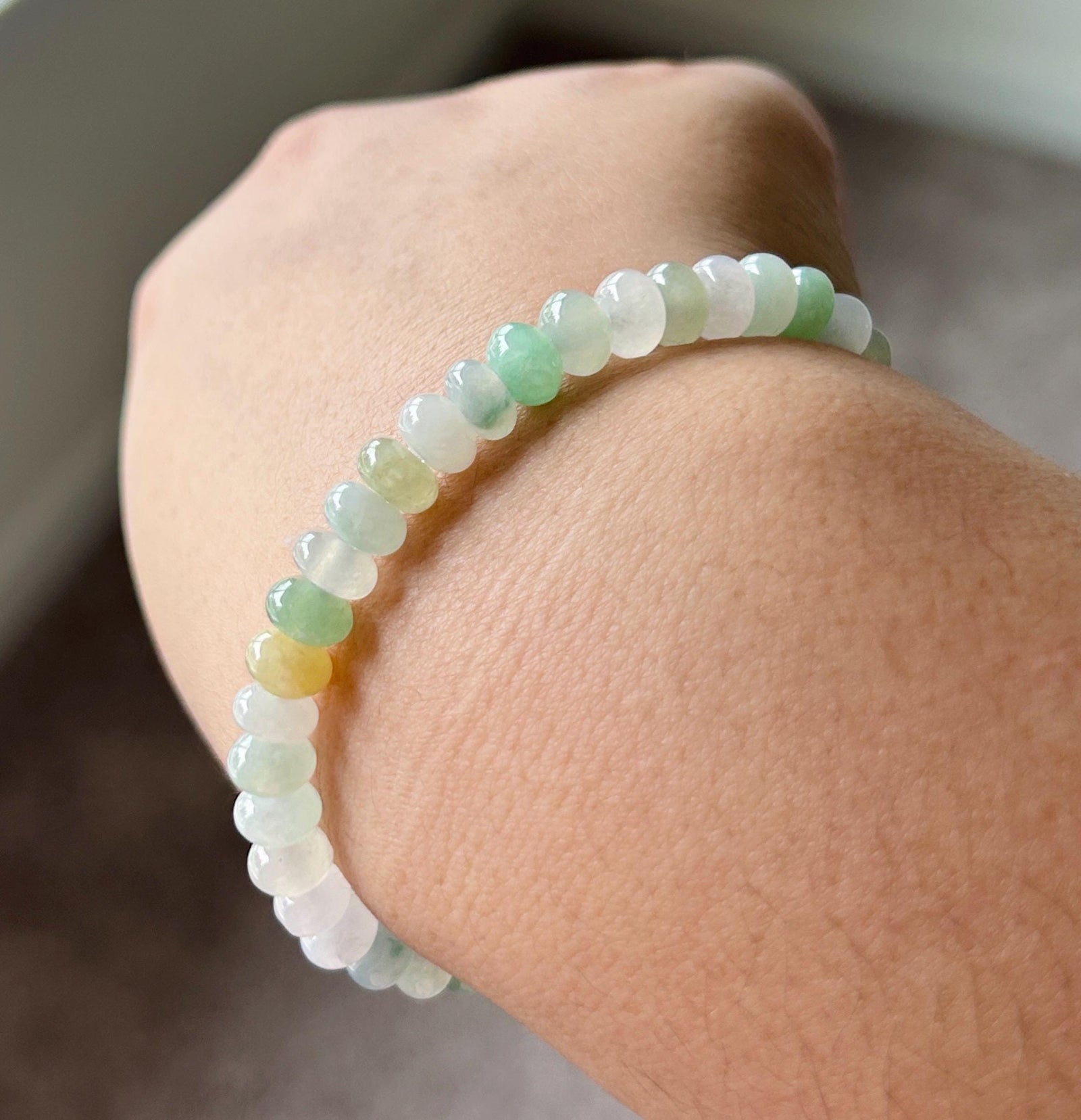 Natural Jadeite Beaded Bracelet, Burmese Type A Highly Translucent Icy Macaron Multicolor Jade, 7mm