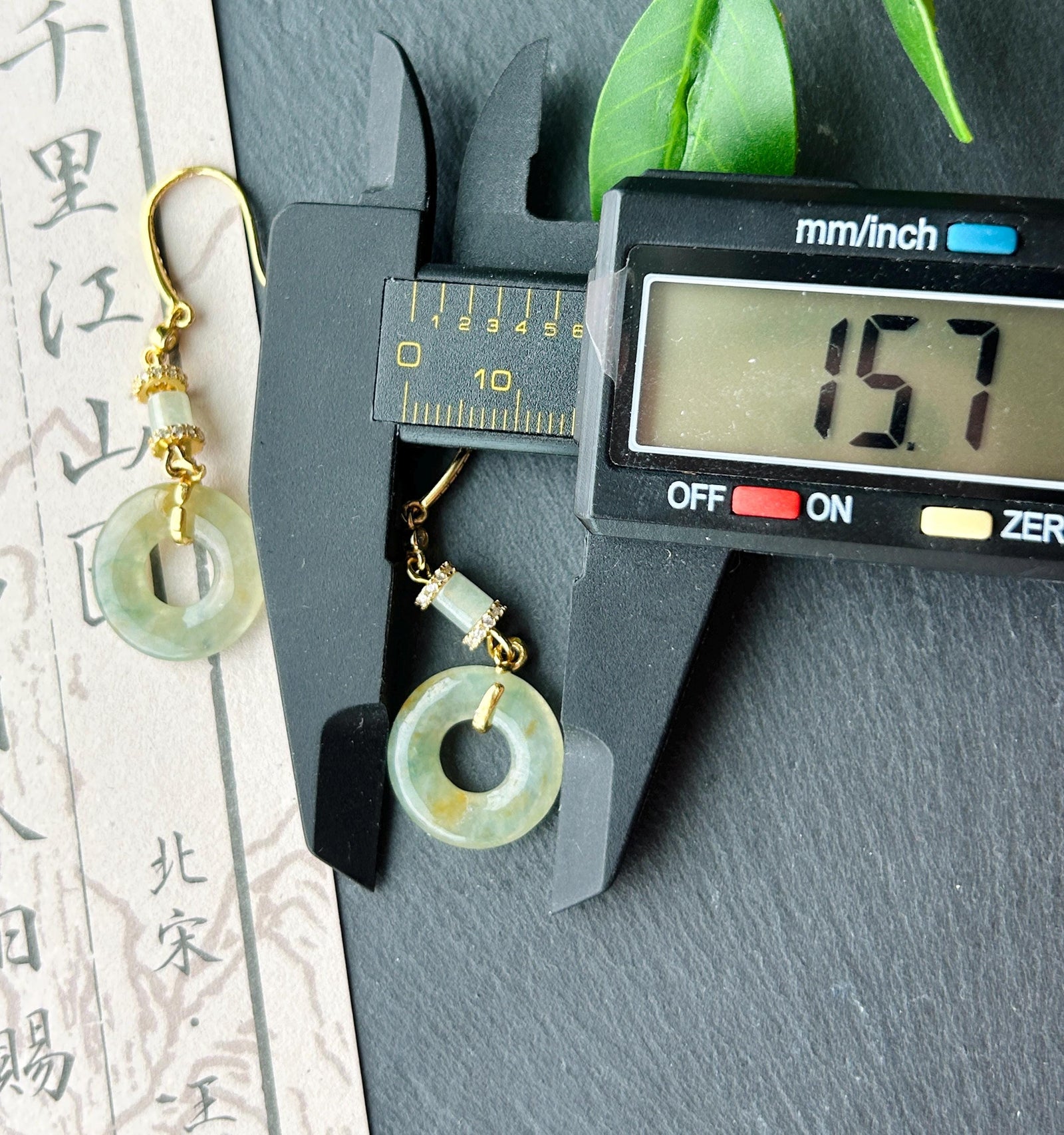 Natural Jadeite Lucky Donut Earrings, Burmese Type A Icy Translucent Green Tea Yellow with Green & Yellow Floral, Sterling Silver