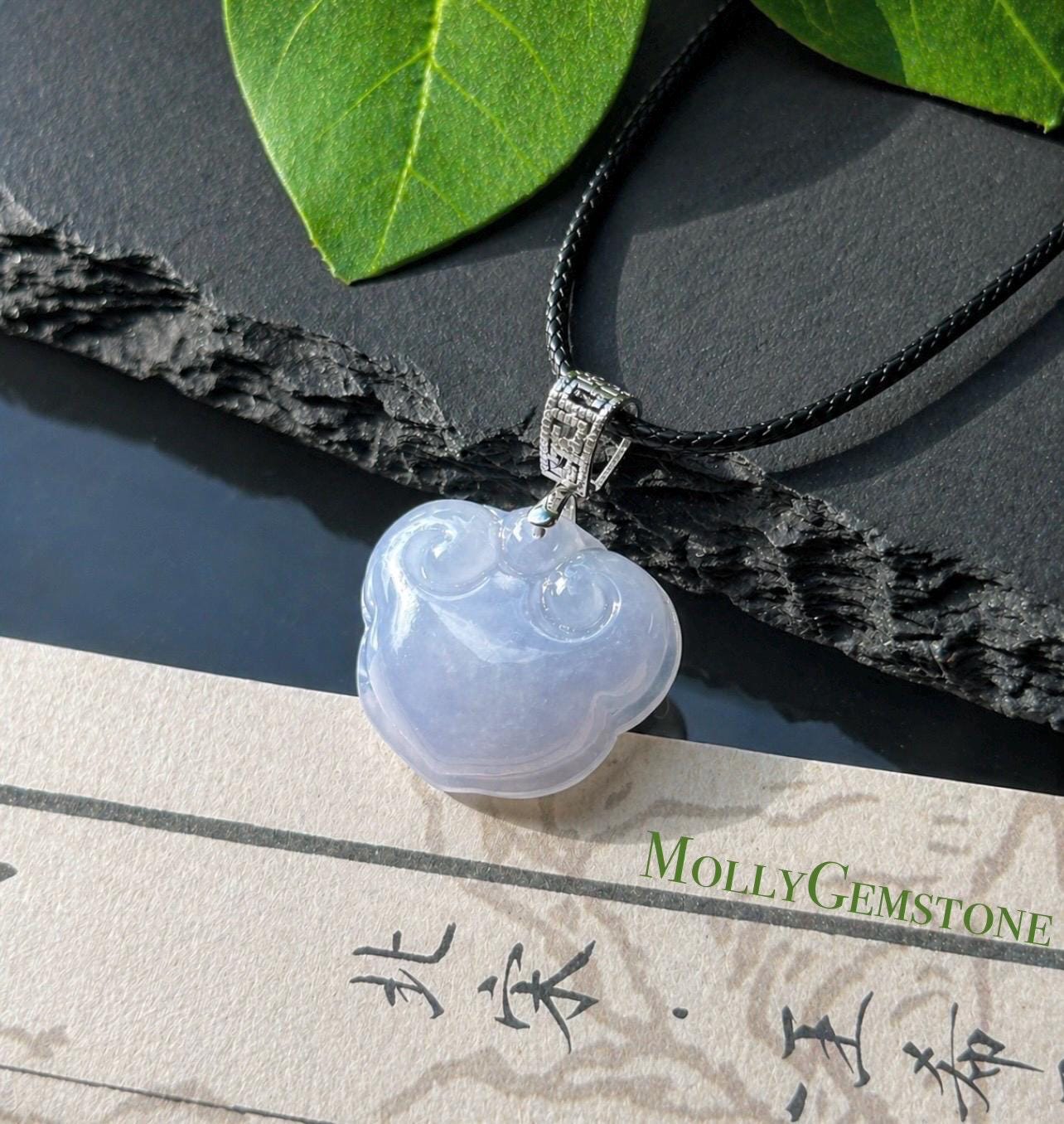 Certified Natural Jadeite RuYi Lock Pendant Minimalist Jewelry Burmese Type A Highly Translucent Icy Lavender Jade 18k Solid Gold Bail