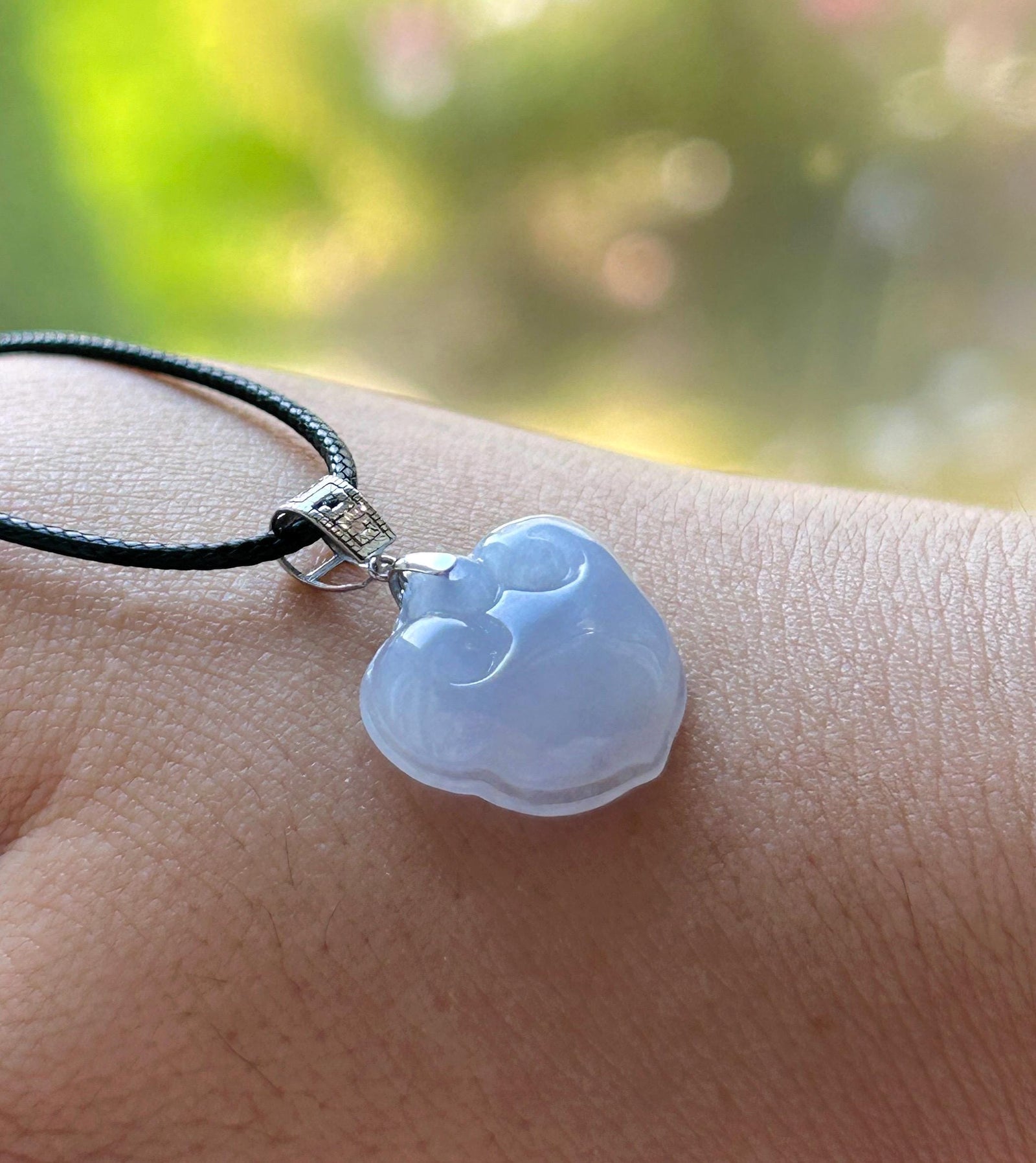 Certified Natural Jadeite RuYi Lock Pendant Minimalist Jewelry Burmese Type A Highly Translucent Icy Lavender Jade 18k Solid Gold Bail