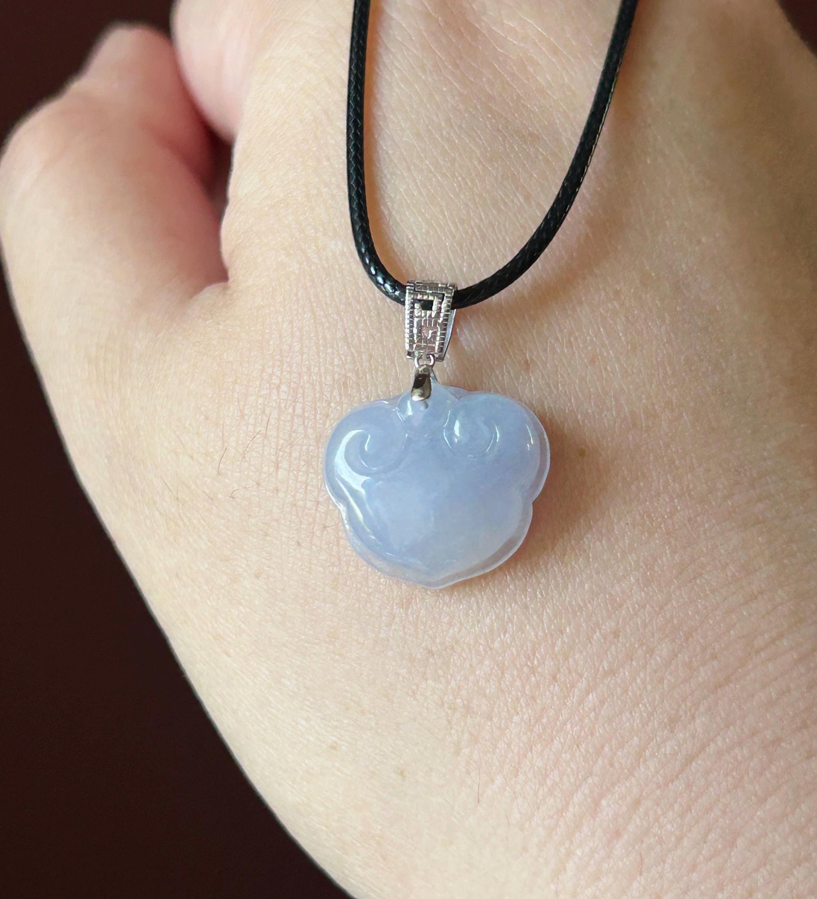 Certified Natural Jadeite RuYi Lock Pendant Minimalist Jewelry Burmese Type A Highly Translucent Icy Lavender Jade 18k Solid Gold Bail