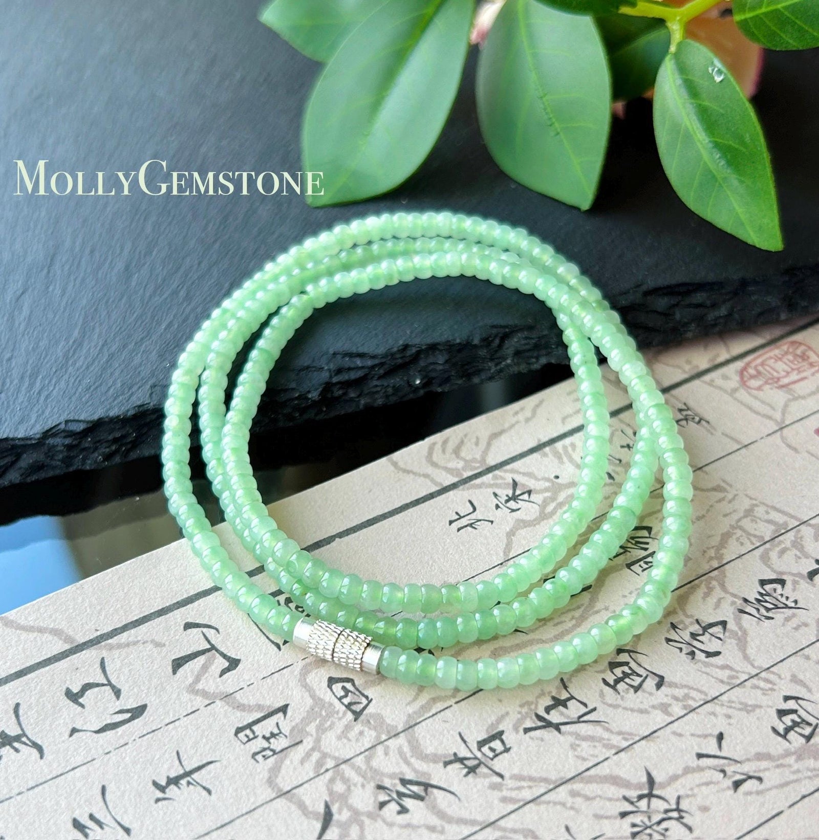Natural Jade Beaded Necklace/Stacked Bracelet Jewelry Mother’s Day Gift Burmese Type A Icy Translucent Apple Green Jadeite 3.7mm