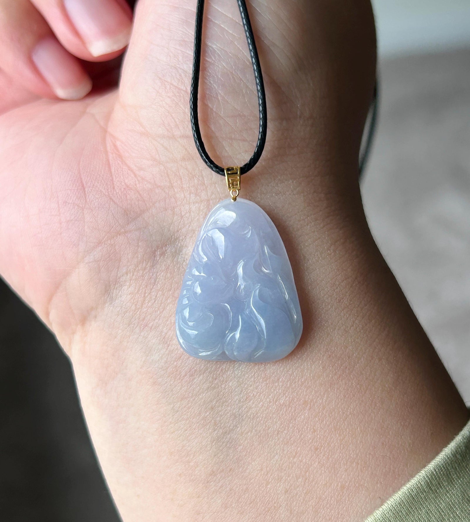 Certified Natural Jadeite Nine-Tail-Fox Pendant | Burmese Type A Highly Translucent Icy Lavender Purple Jade | 18K Gold Bail