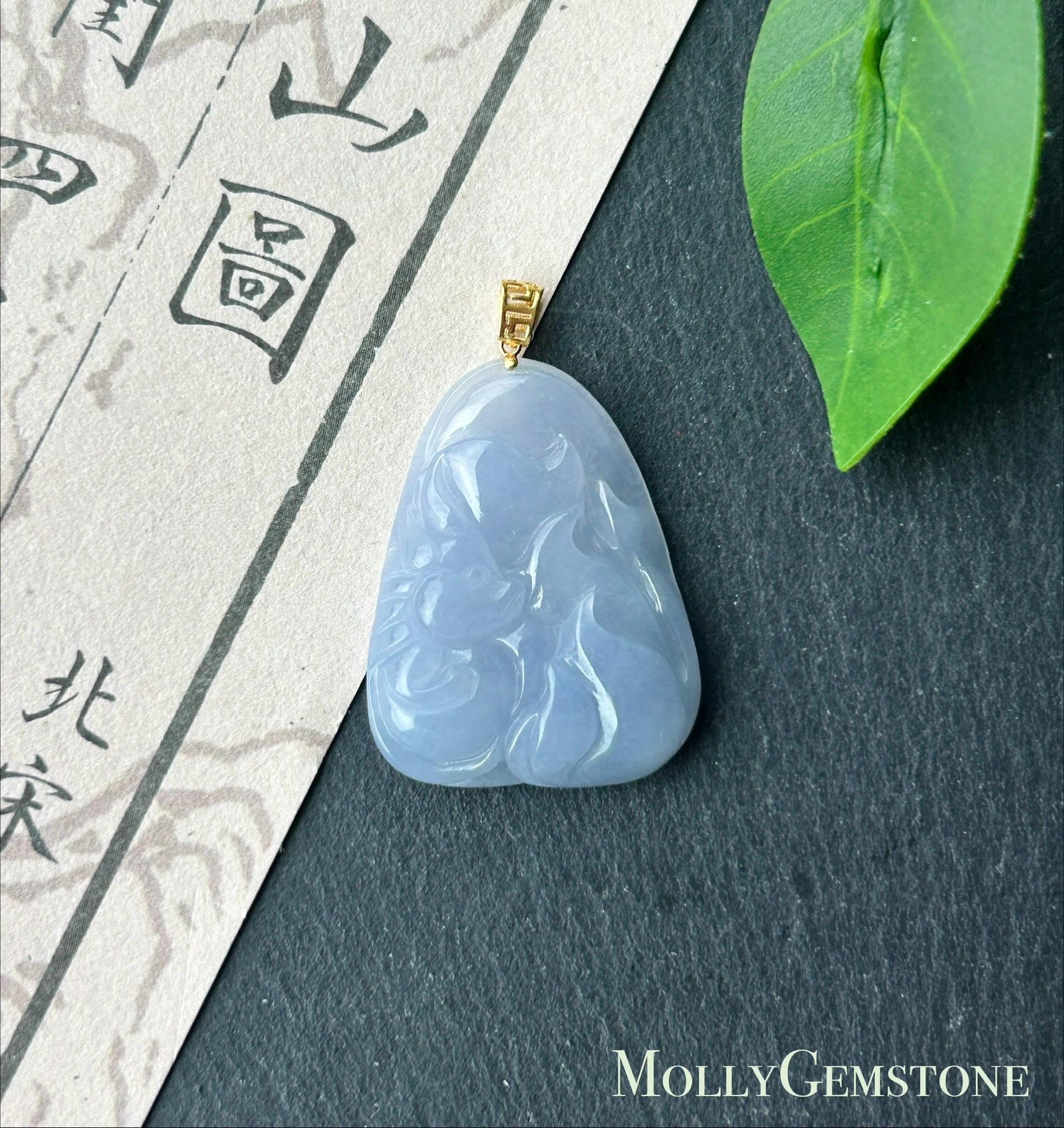 Certified Natural Jadeite Nine-Tail-Fox Pendant | Burmese Type A Highly Translucent Icy Lavender Purple Jade | 18K Gold Bail
