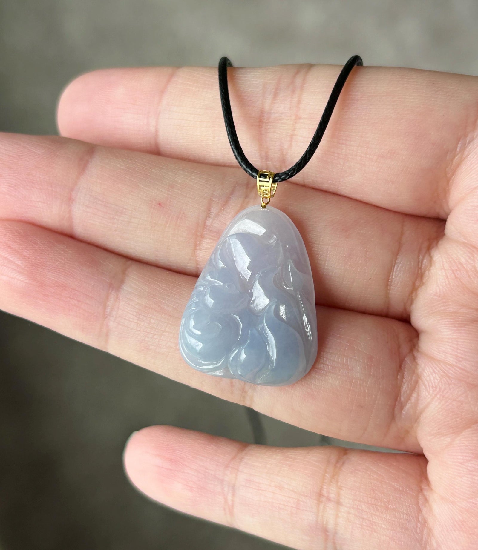 Certified Natural Jadeite Nine-Tail-Fox Pendant | Burmese Type A Highly Translucent Icy Lavender Purple Jade | 18K Gold Bail