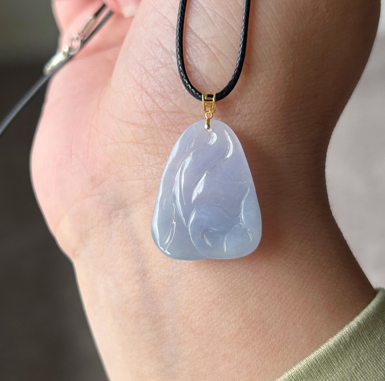 Certified Natural Jadeite Nine-Tail-Fox Pendant | Burmese Type A Highly Translucent Icy Lavender Purple Jade | 18K Gold Bail