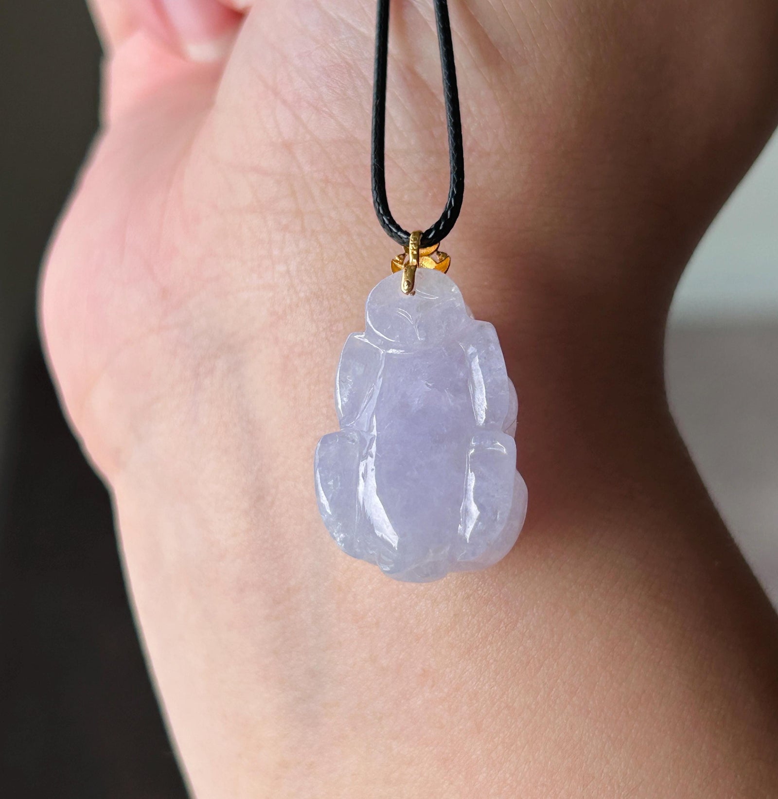 Certified Natural Jadeite Pixiu Pendant | Burmese Type A Translucent Icy Pinkish Lavender Jade | 18K Gold Bail