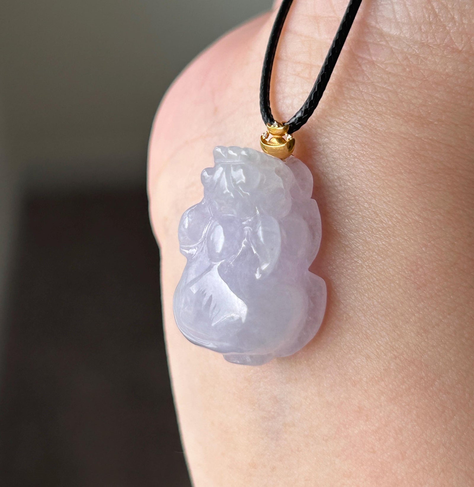 Certified Natural Jadeite Pixiu Pendant | Burmese Type A Translucent Icy Pinkish Lavender Jade | 18K Gold Bail